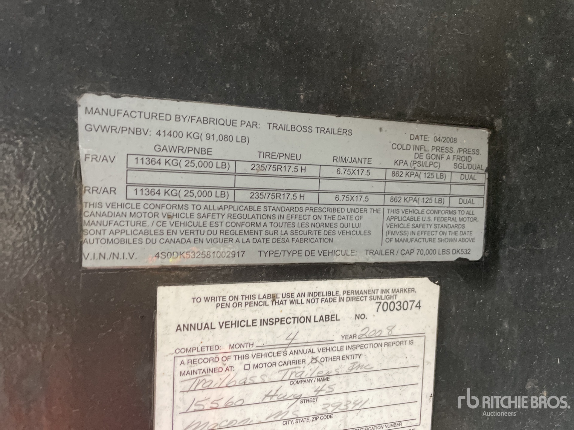 General Appearance with Serial Number / VIN