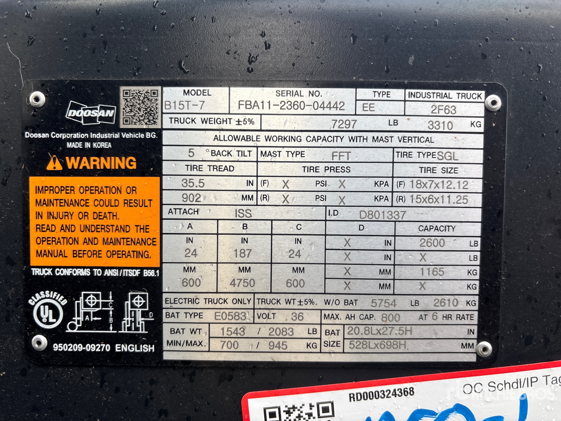 General Appearance with Serial Number / VIN