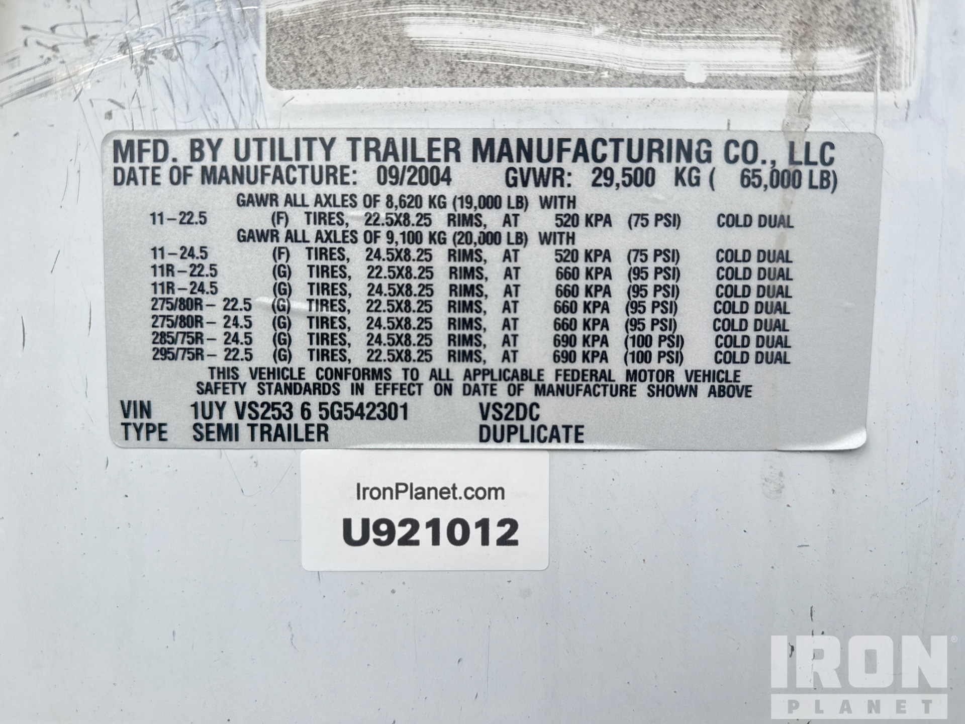 General Appearance with Serial Number / VIN