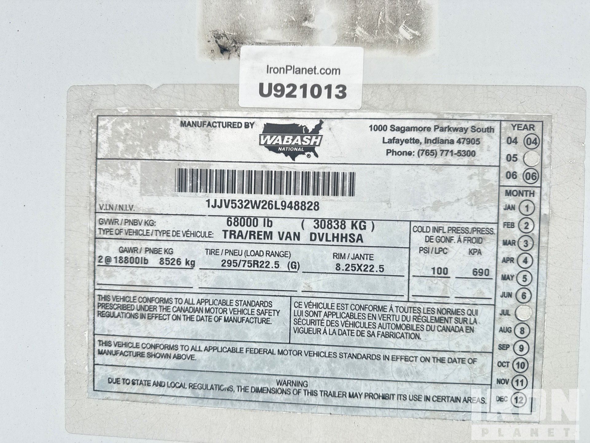 General Appearance with Serial Number / VIN