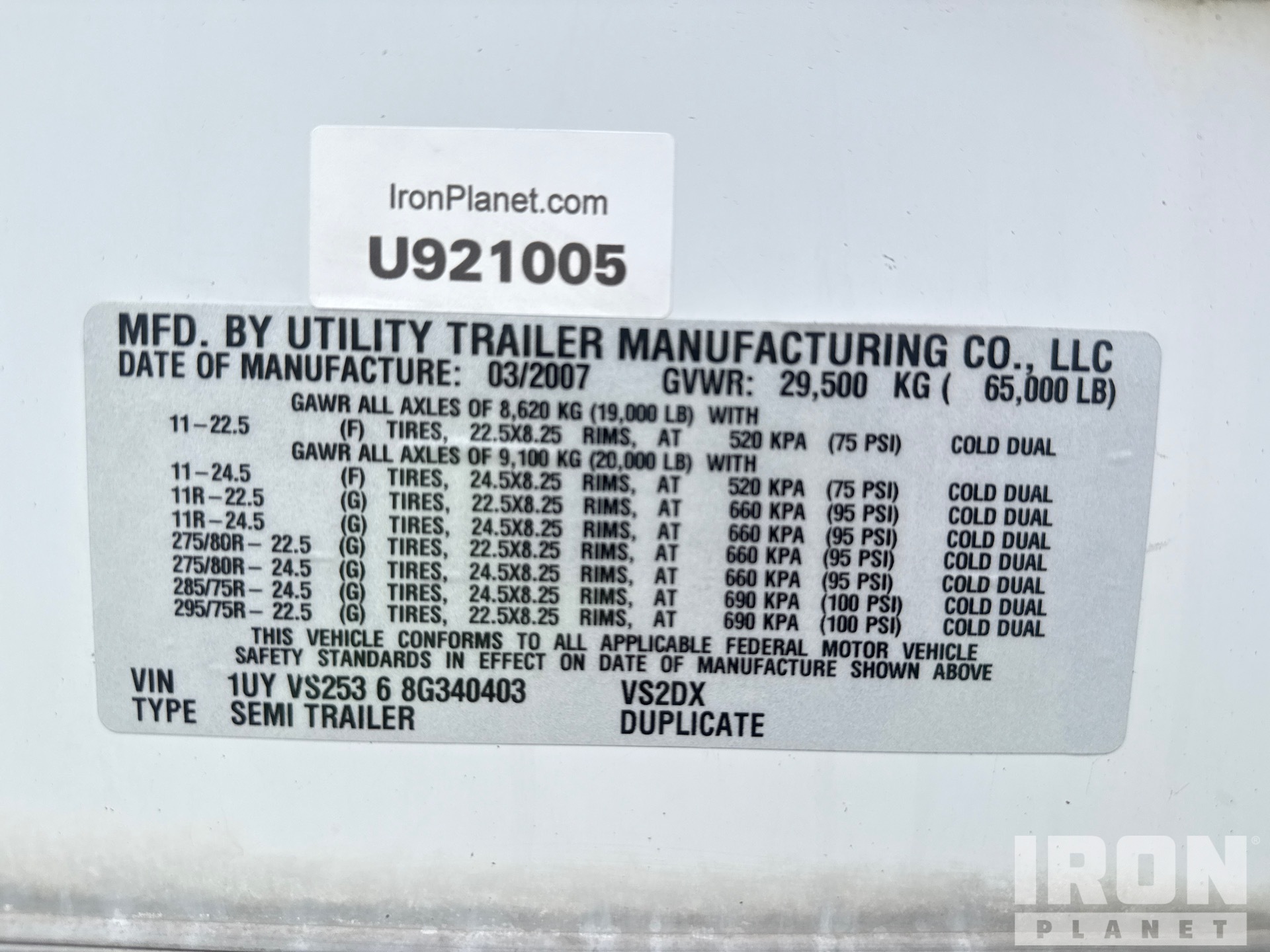 General Appearance with Serial Number / VIN