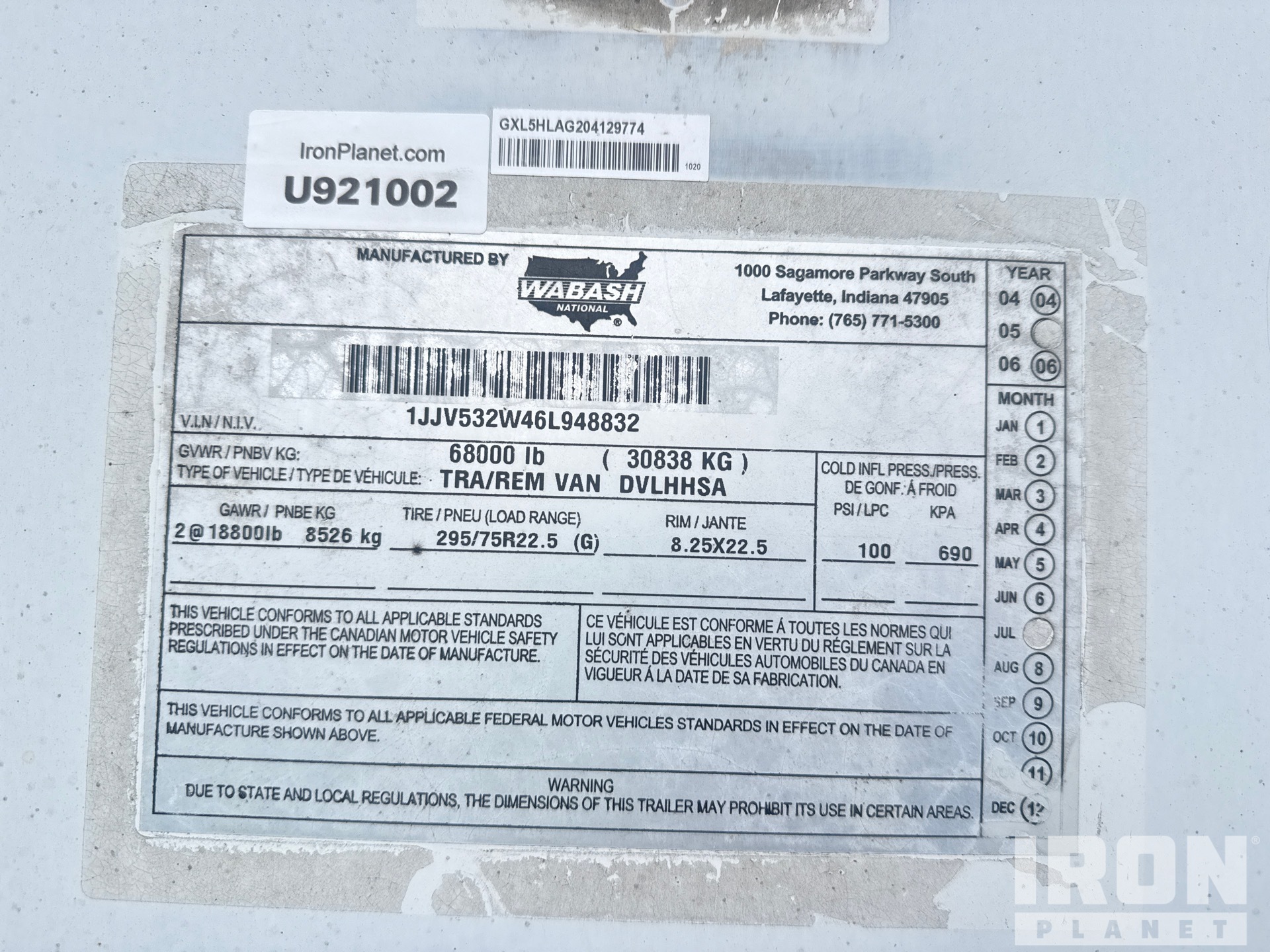 General Appearance with Serial Number / VIN