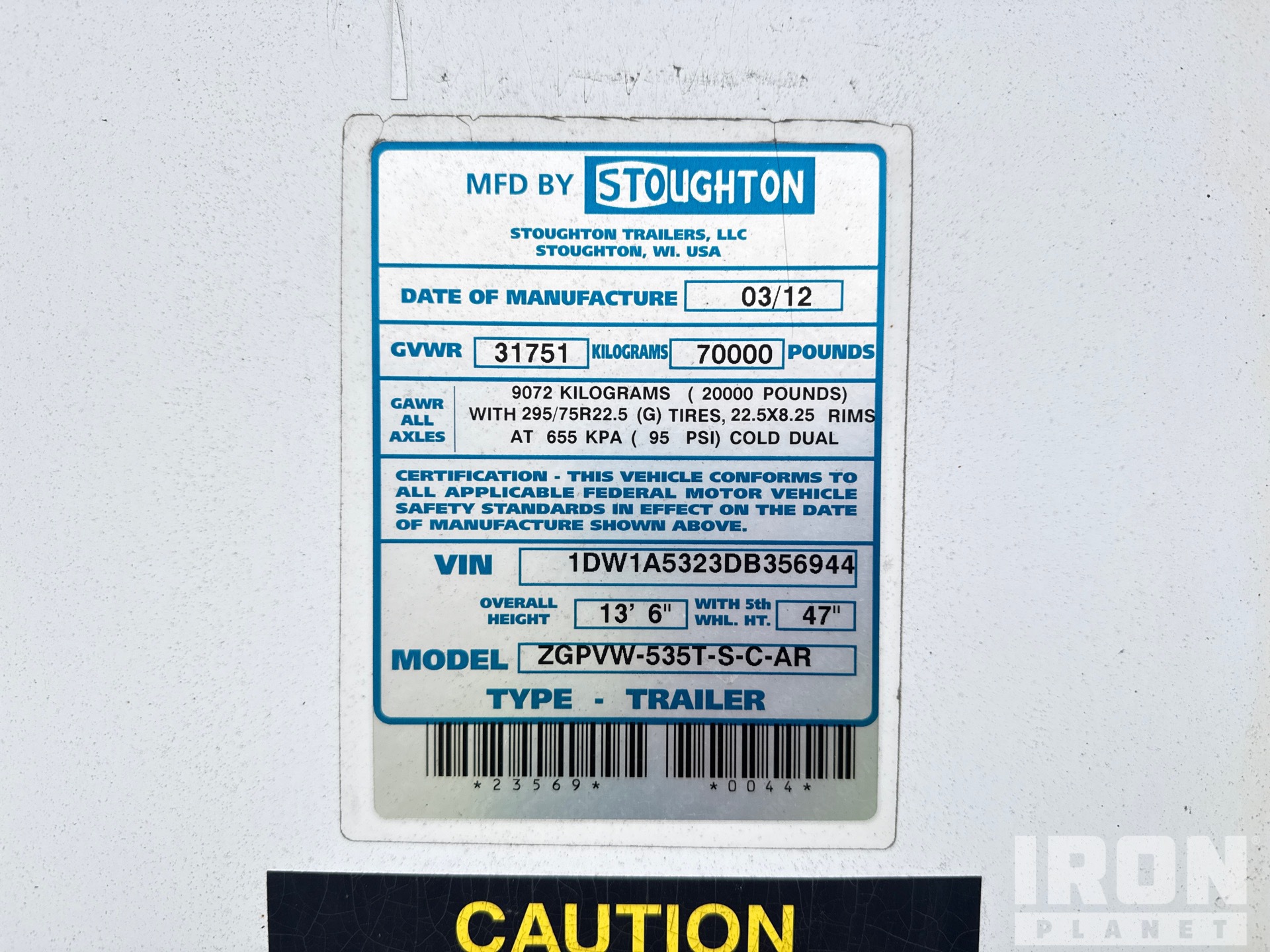 General Appearance with Serial Number / VIN