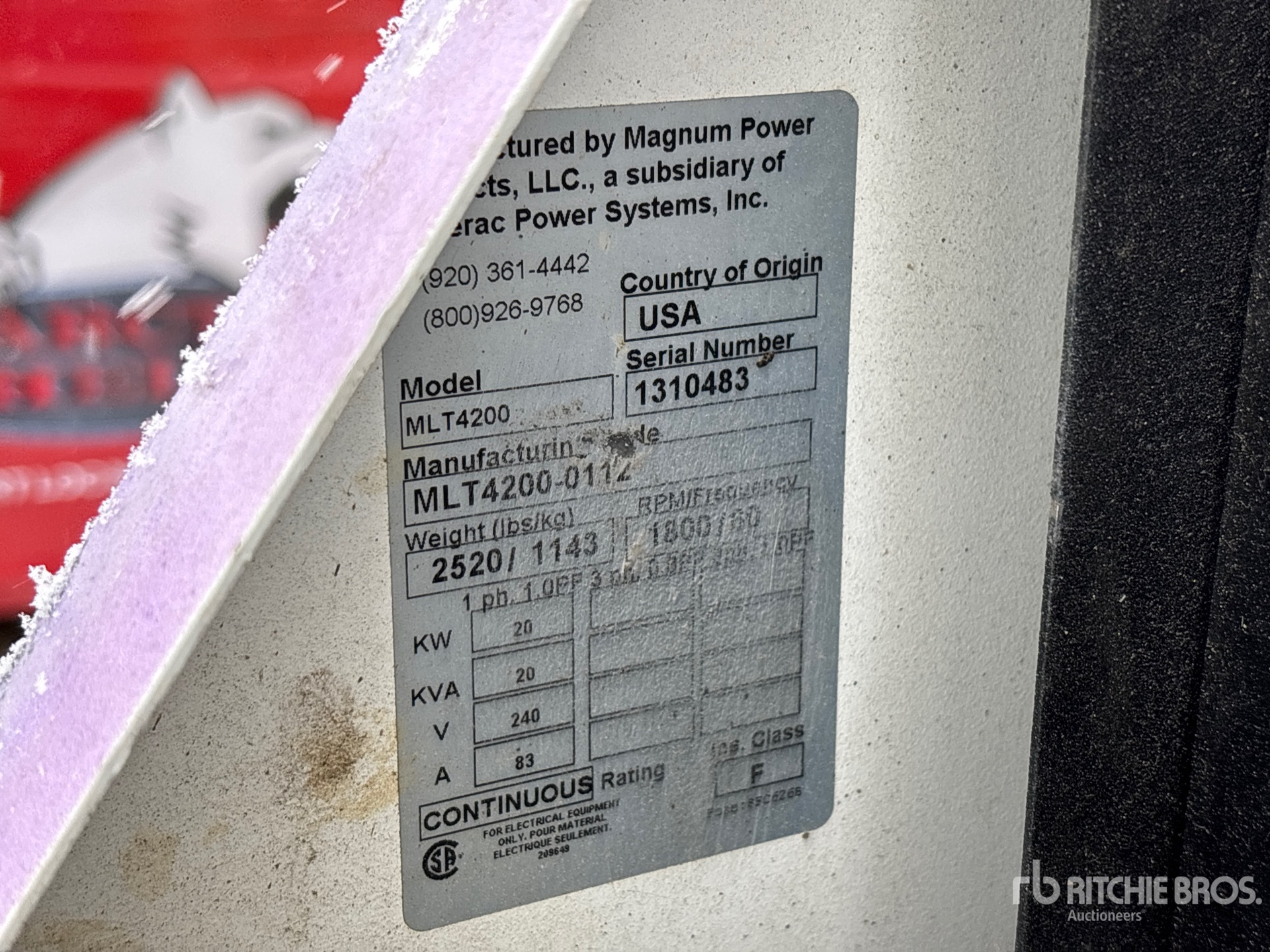 General Appearance with Unit Serial Number