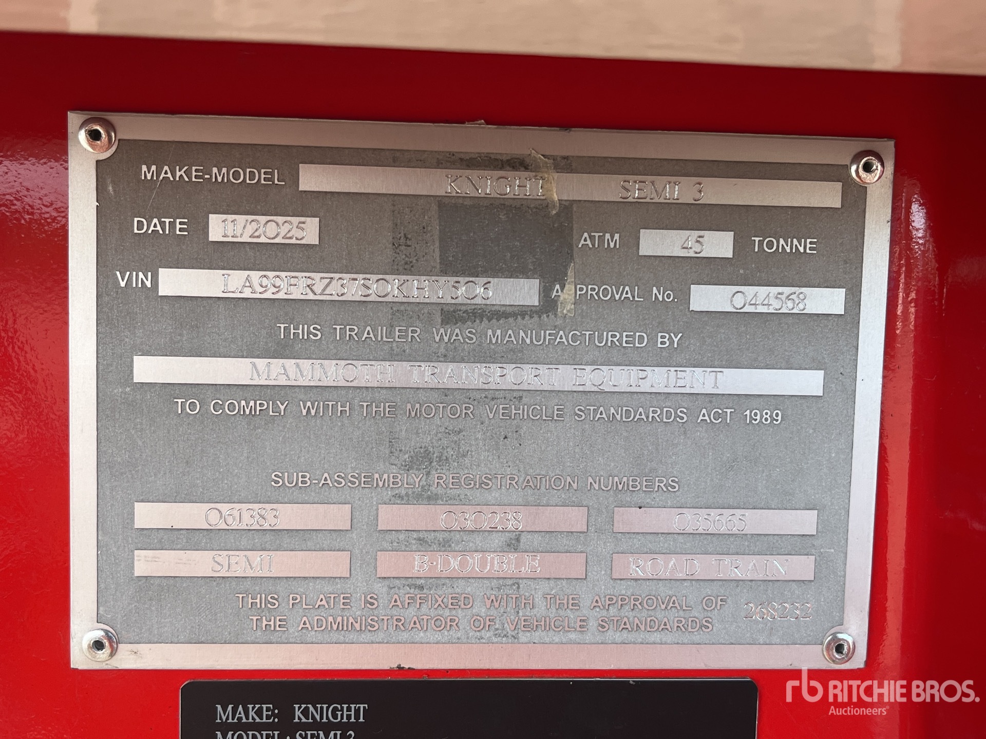 General Appearance with Serial Number / VIN