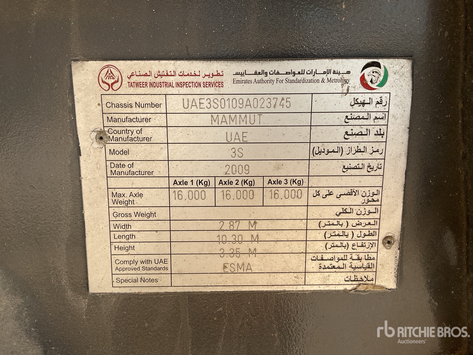 General Appearance with Serial Number / VIN