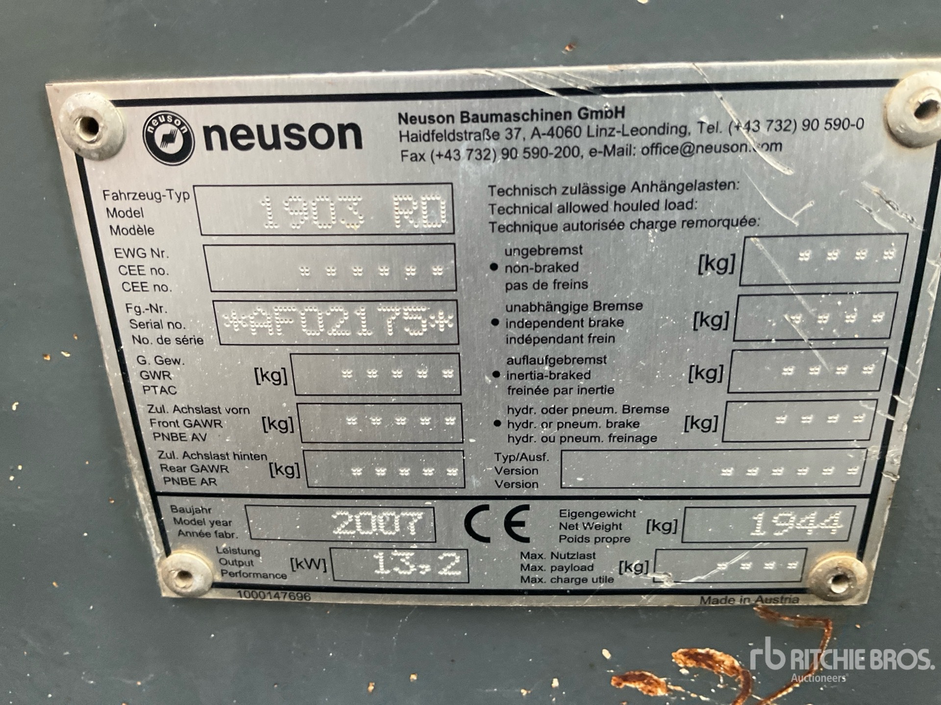 General Appearance with Serial Number / VIN