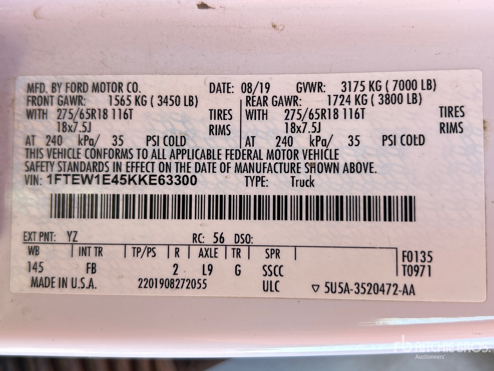 General Appearance with Numero seriale/numero d’identificazione del veicolo (VIN)