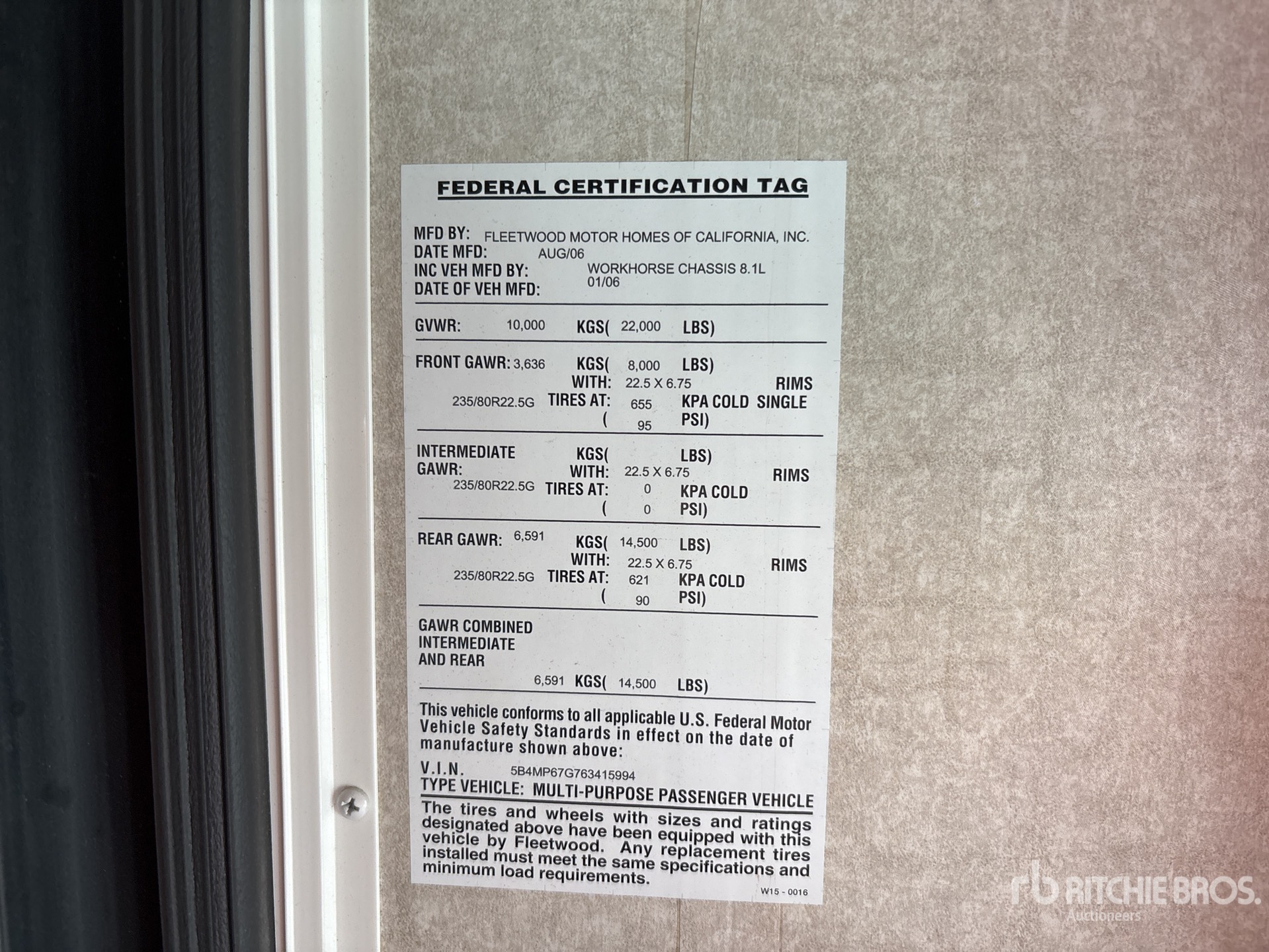 General Appearance with Serial Number / VIN