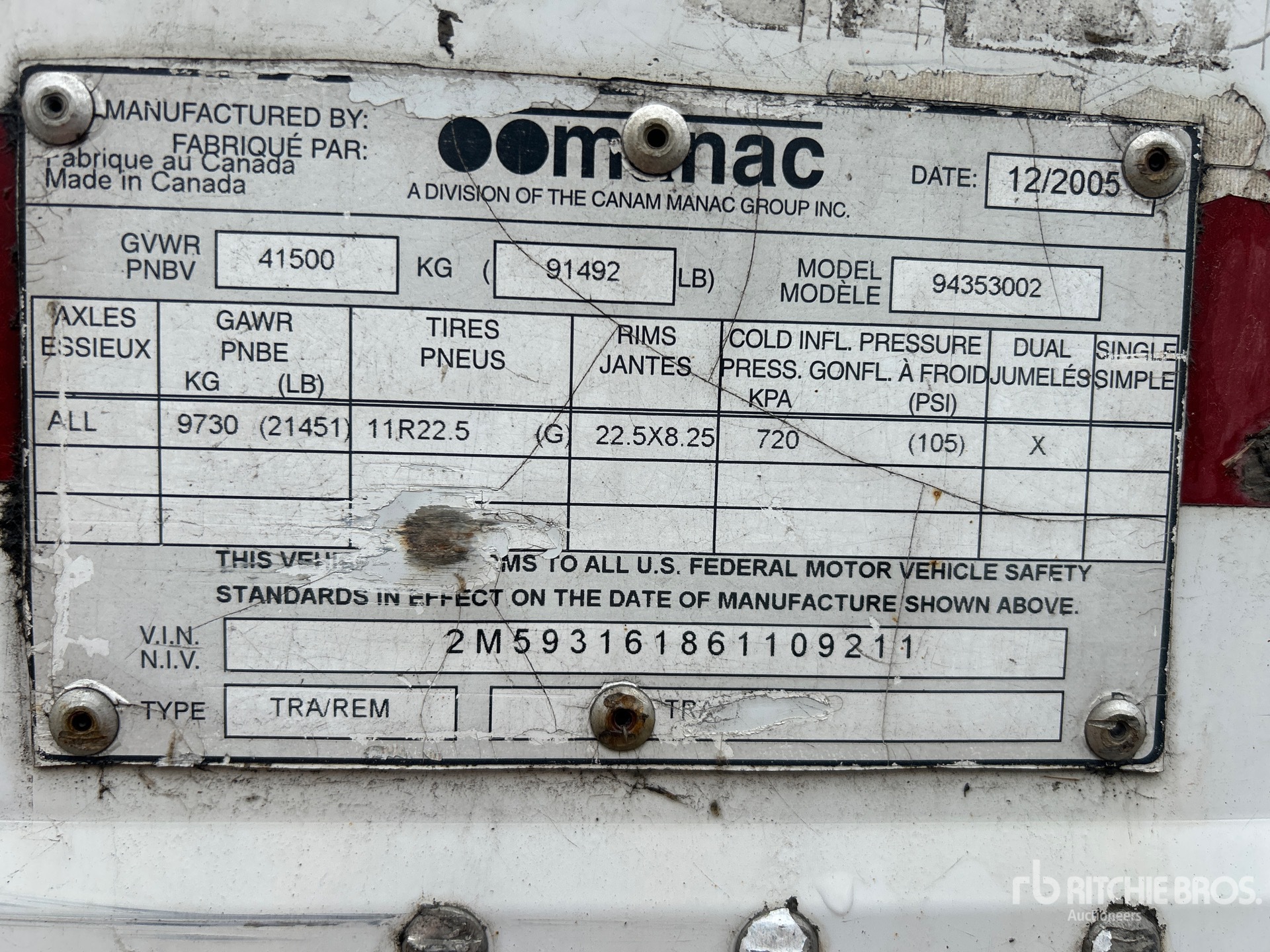 General Appearance with Serial Number / VIN