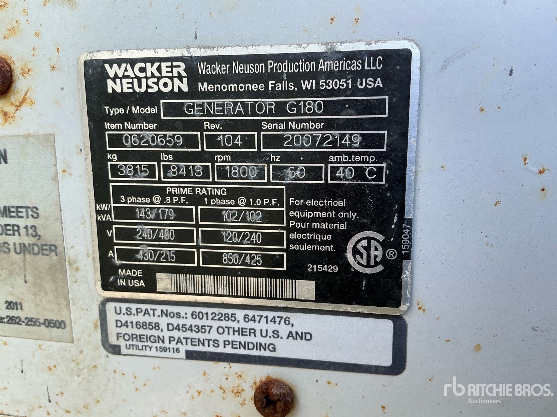 General Appearance with Unit Serial Number