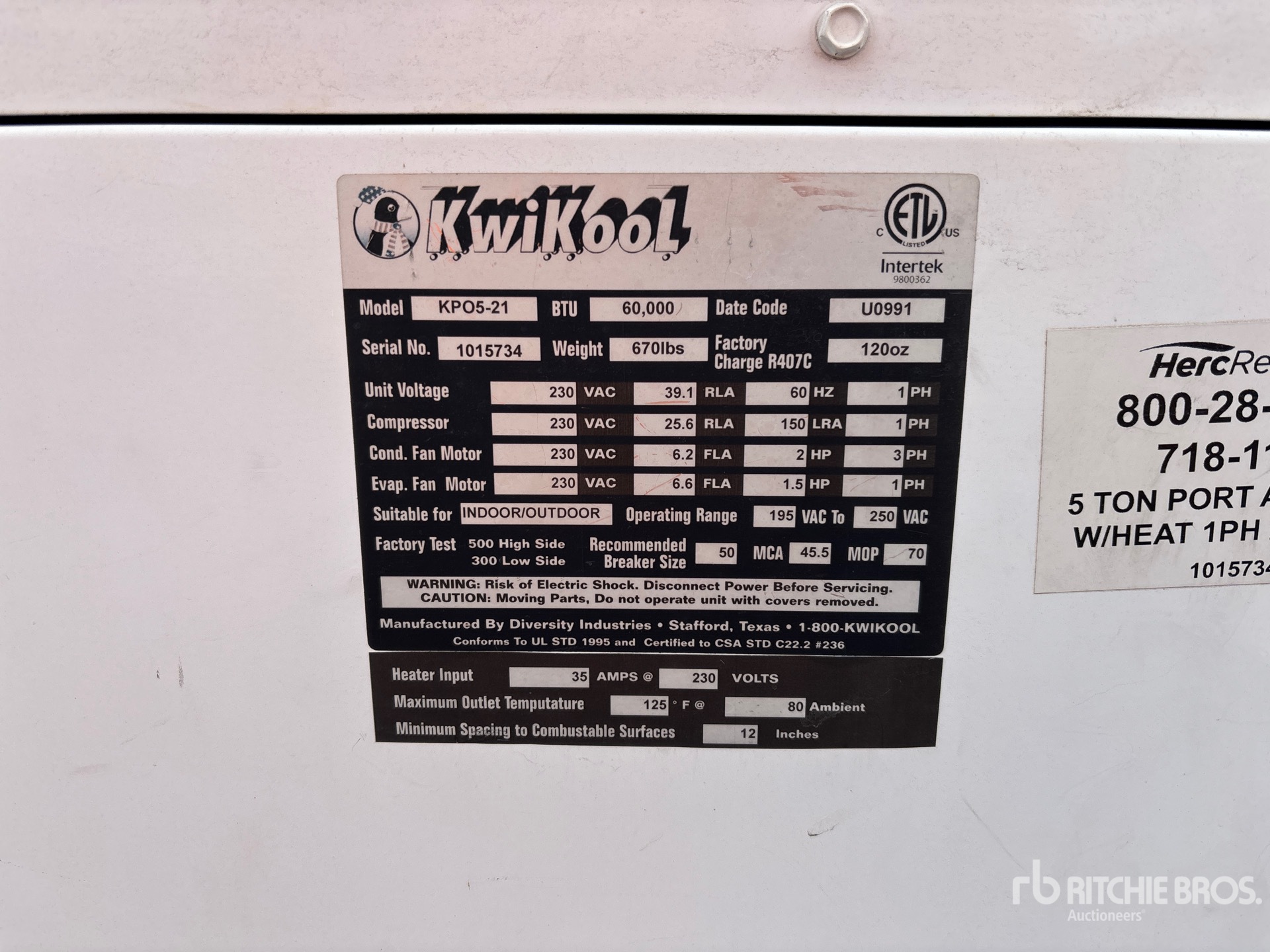 General Appearance with Serial Number / VIN