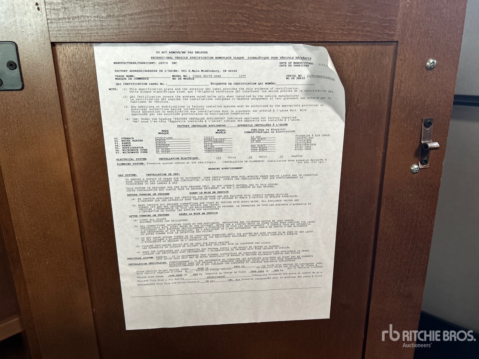 General Appearance with Serial Number / VIN