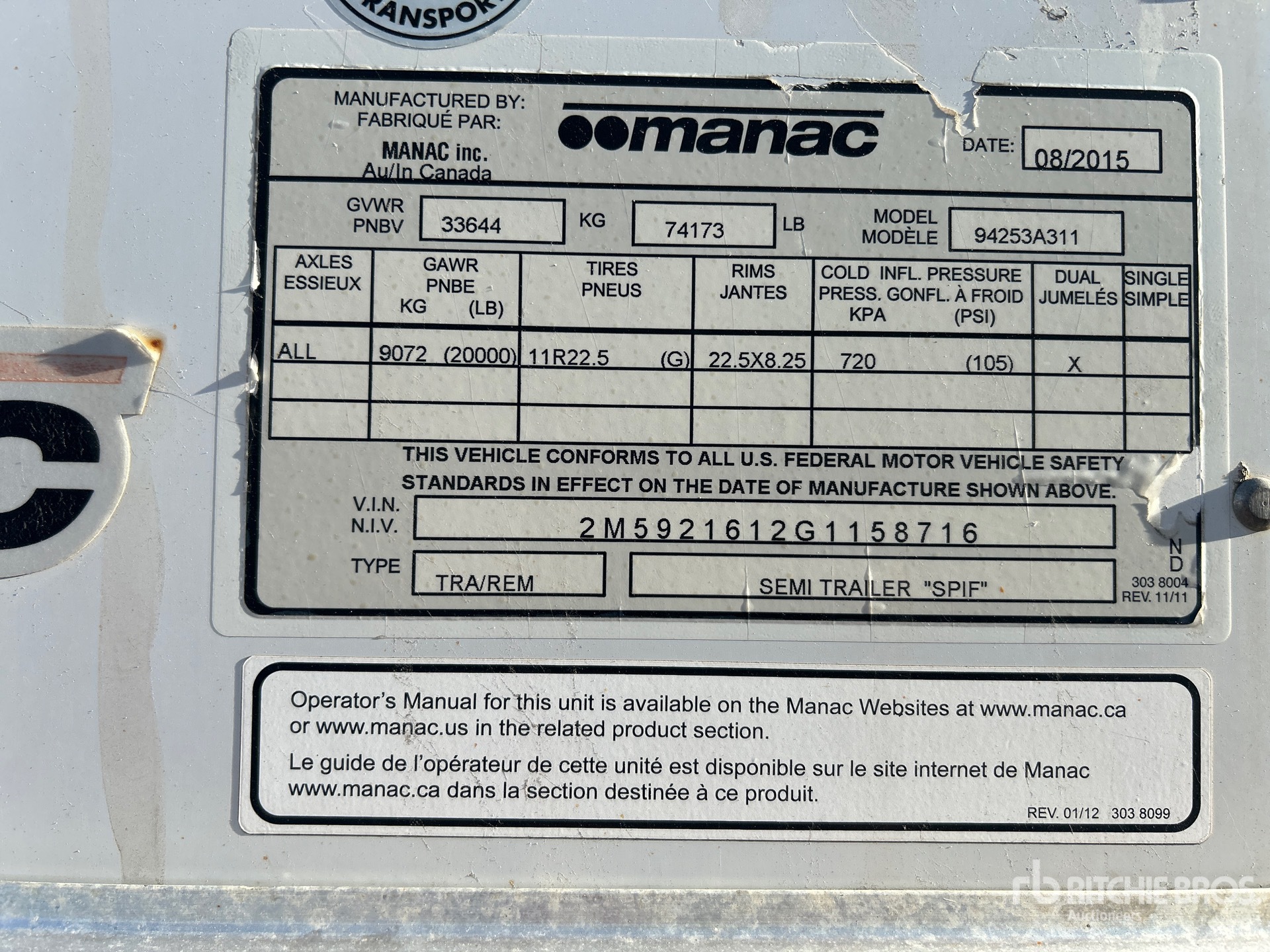 General Appearance with Serial Number / VIN