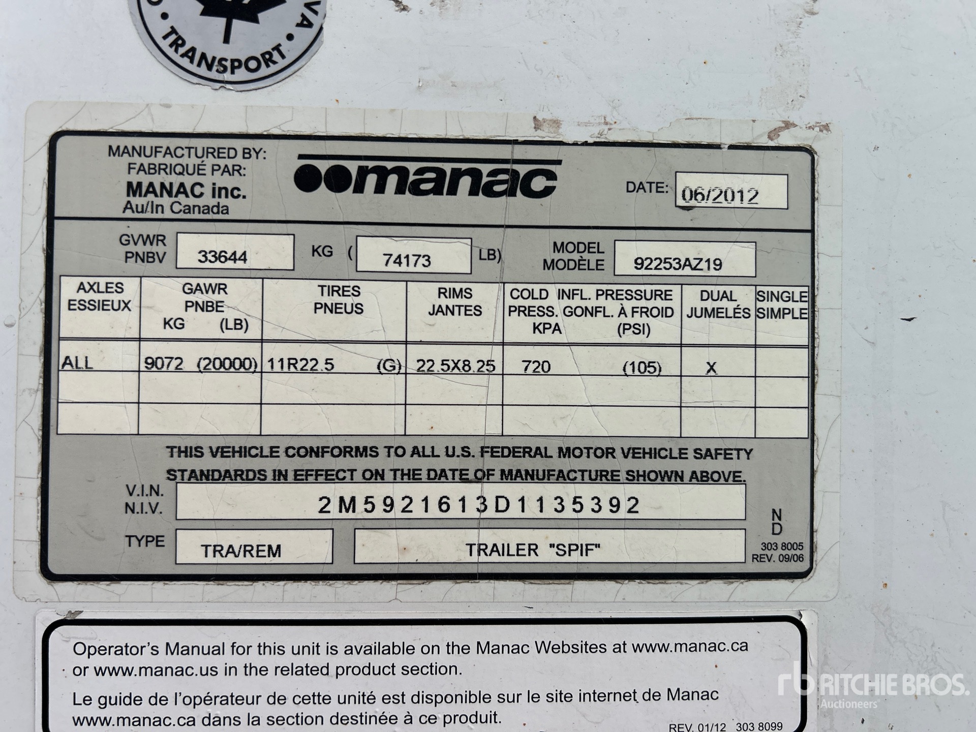 General Appearance with Serial Number / VIN