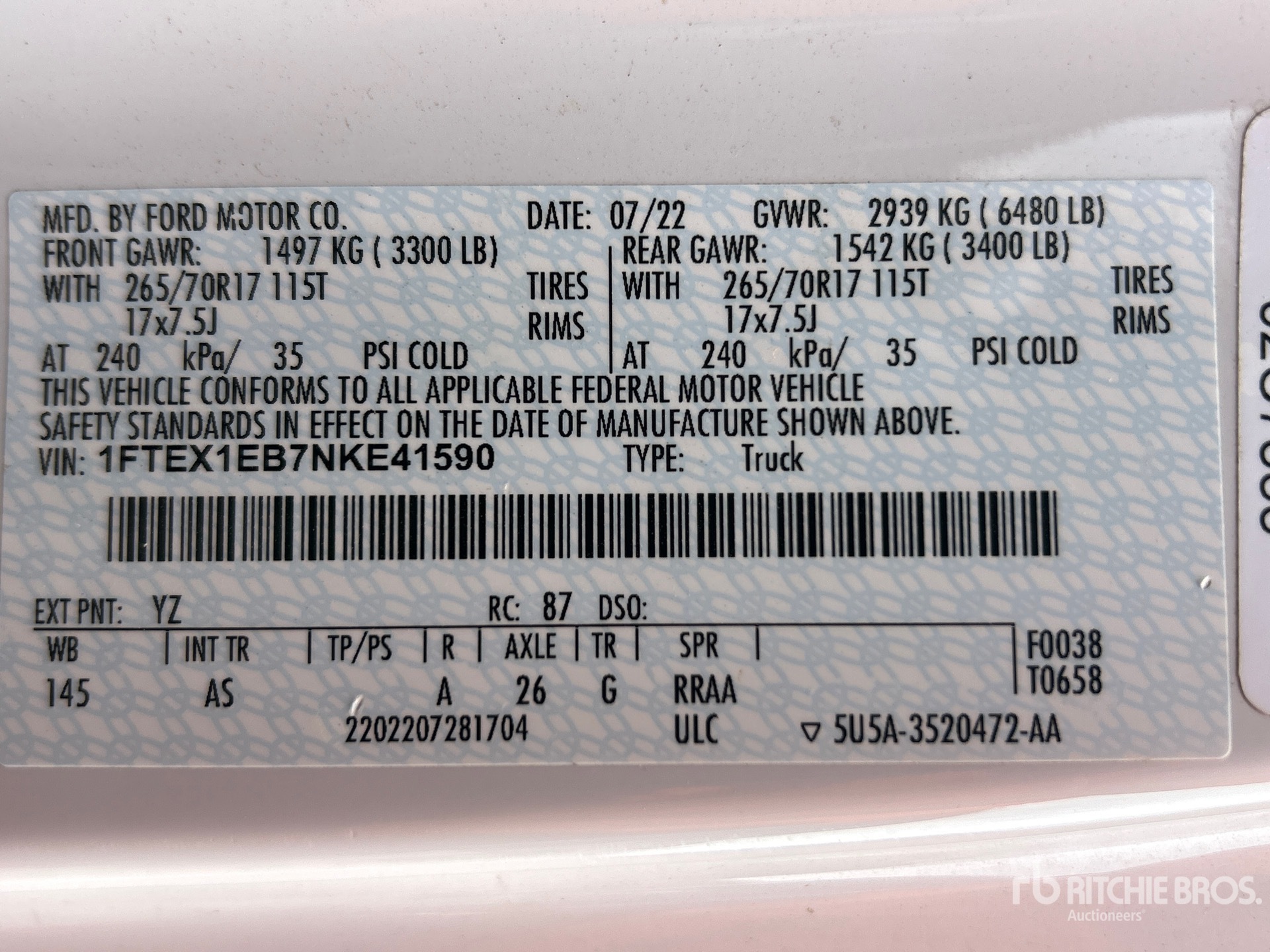 General Appearance with Numer seryjny/numer identyfikacyjny pojazdu