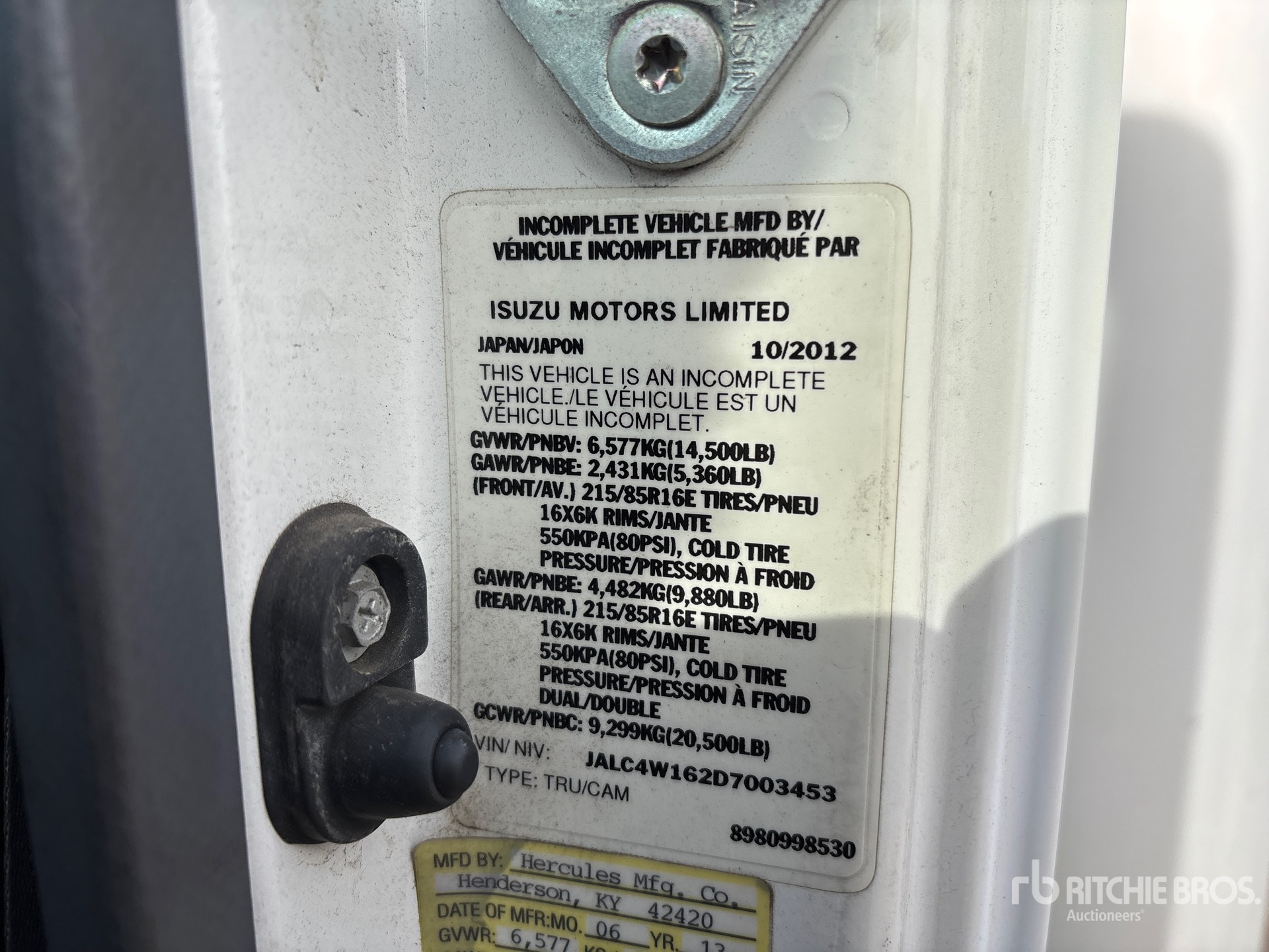 General Appearance with Serial Number / VIN