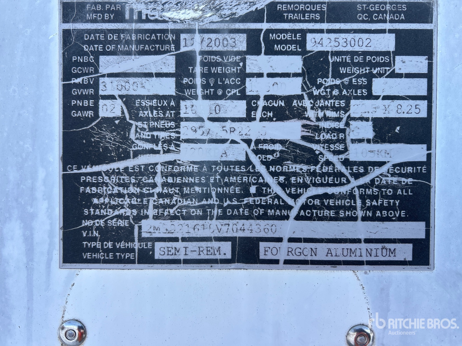 General Appearance with Serial Number / VIN