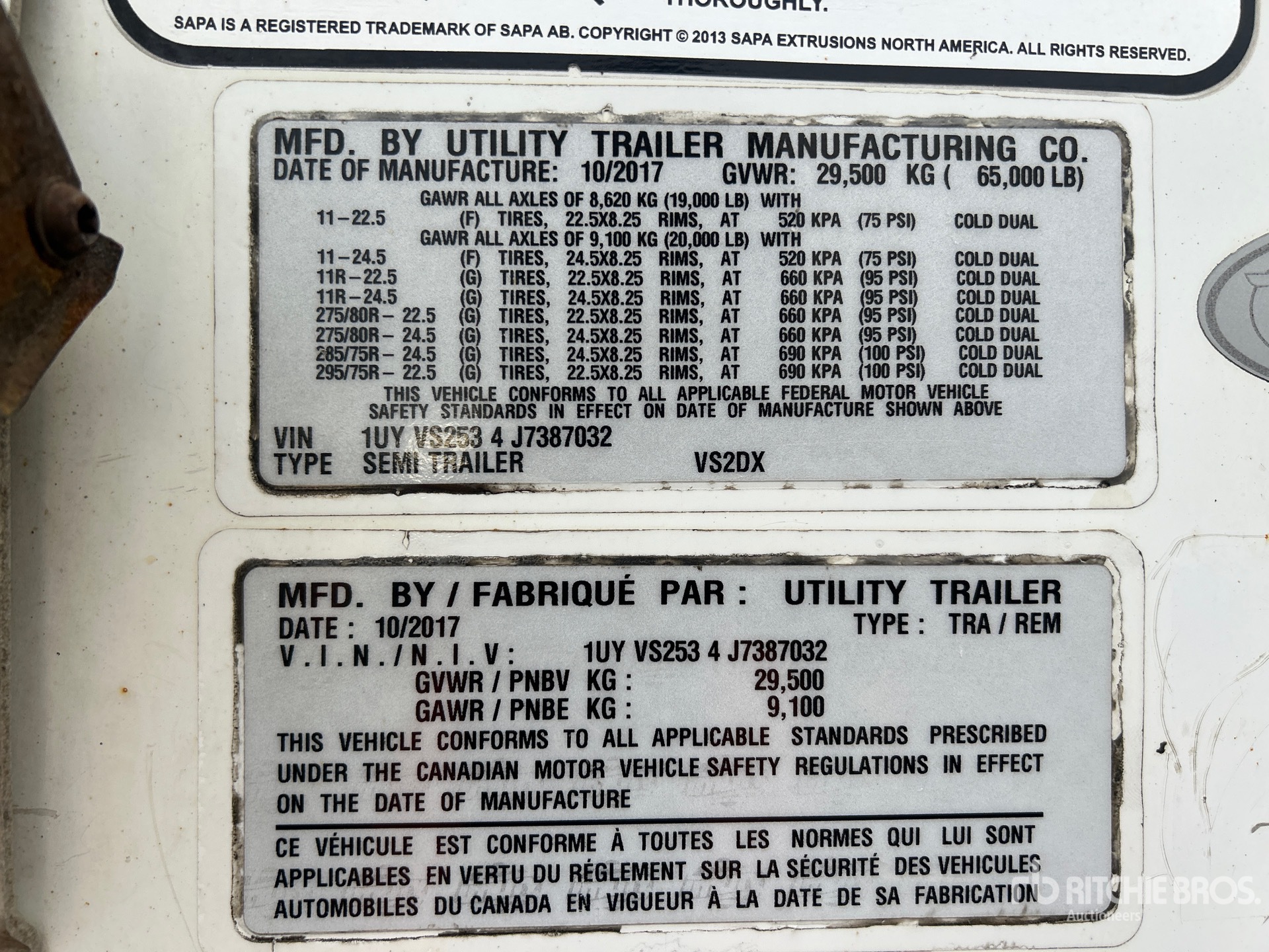 General Appearance with Serial Number / VIN