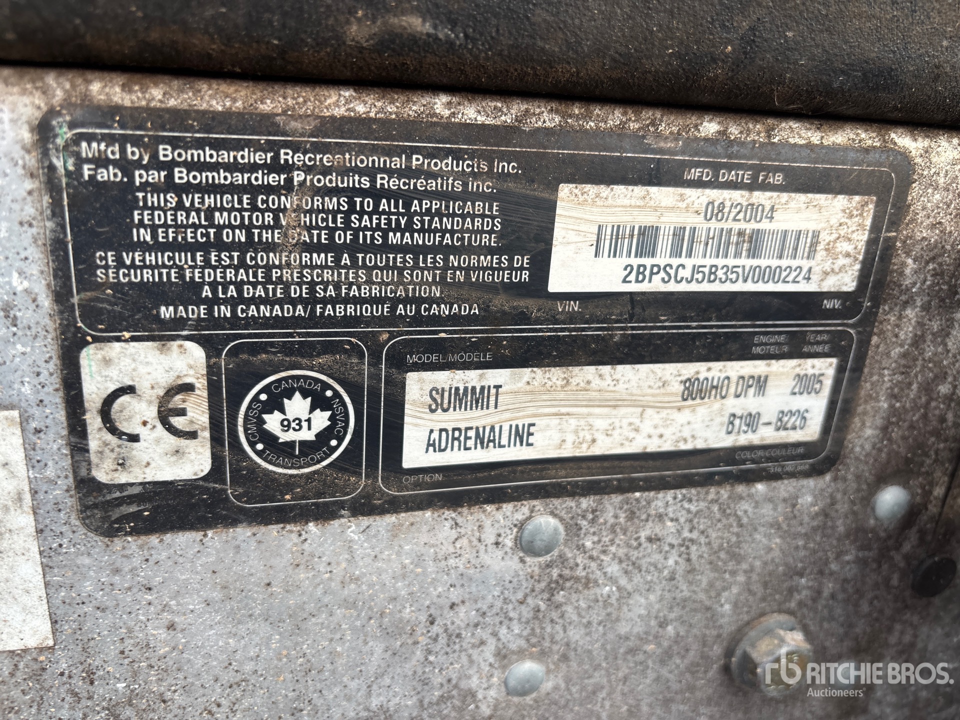 General Appearance with Serial Number / VIN