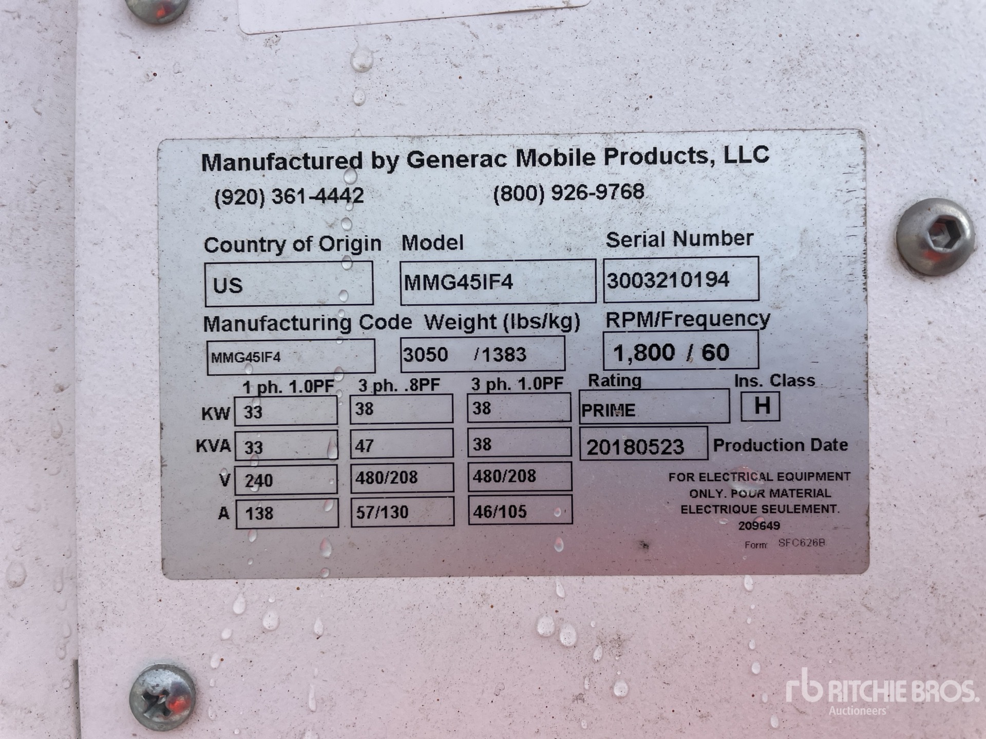General Appearance with Serial Number / VIN