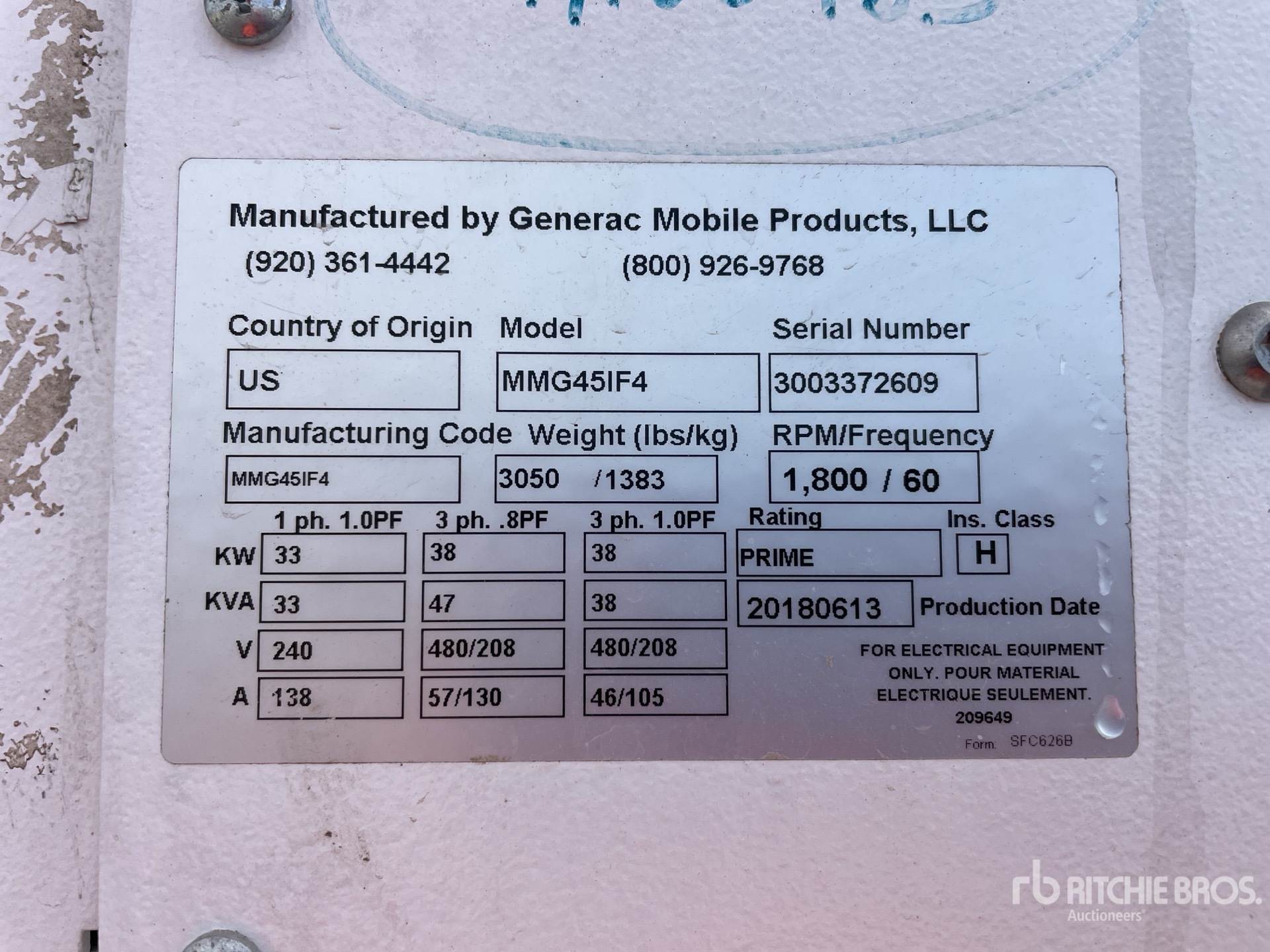 General Appearance with Serial Number / VIN