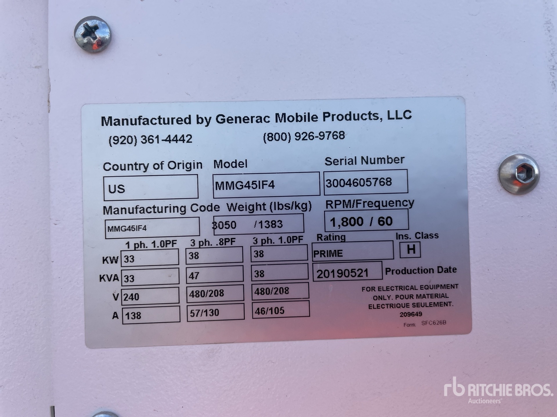 General Appearance with Serial Number / VIN