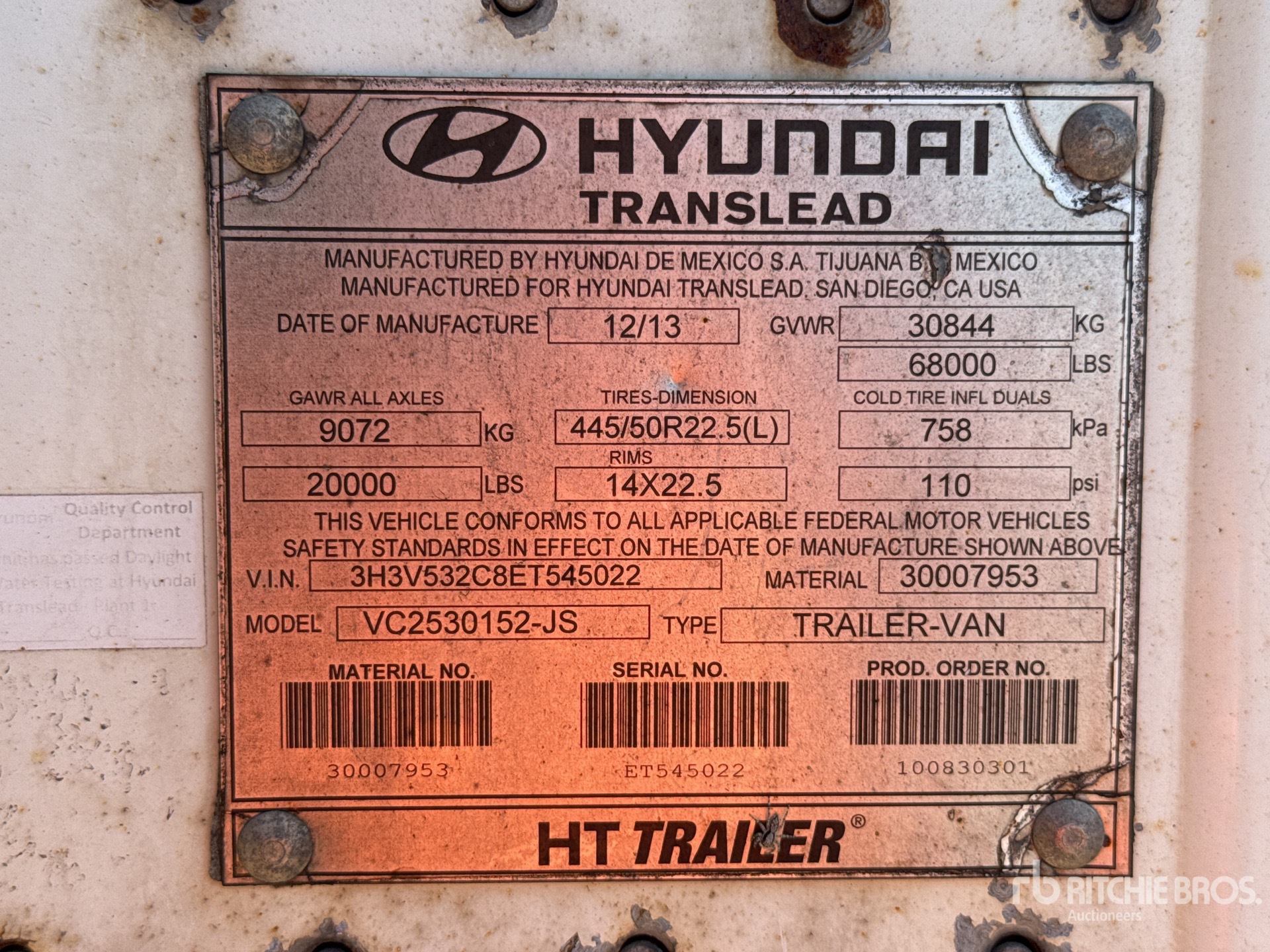 General Appearance with Serial Number / VIN