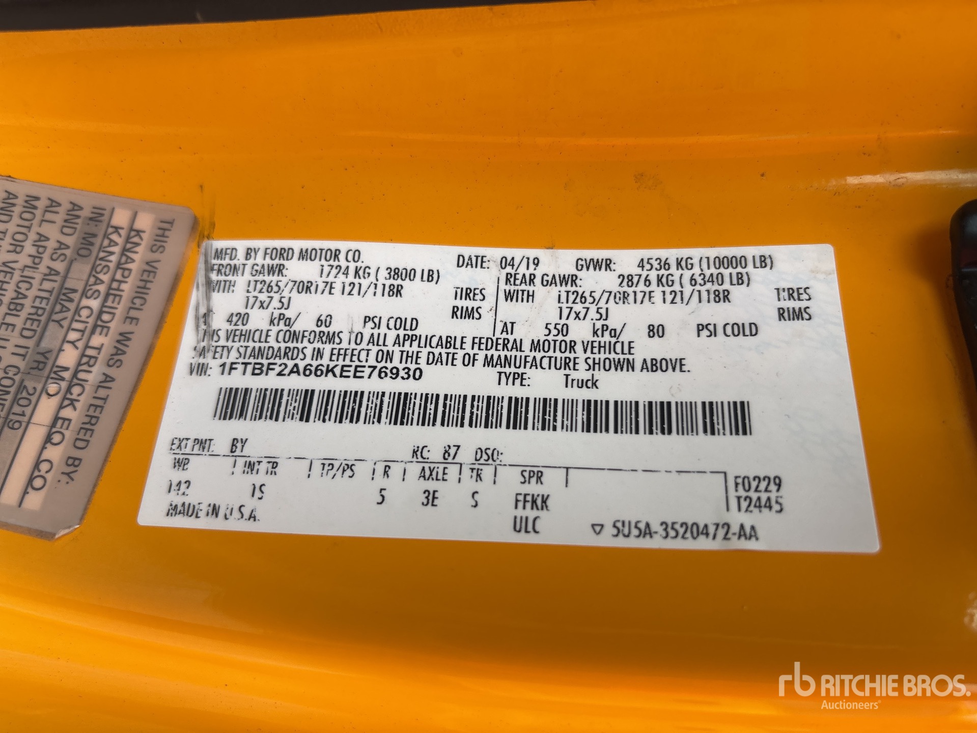 General Appearance with Serial Number / VIN