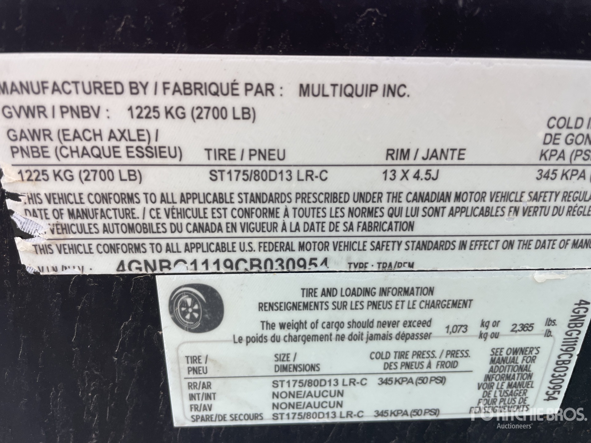 General Appearance with Serial Number / VIN