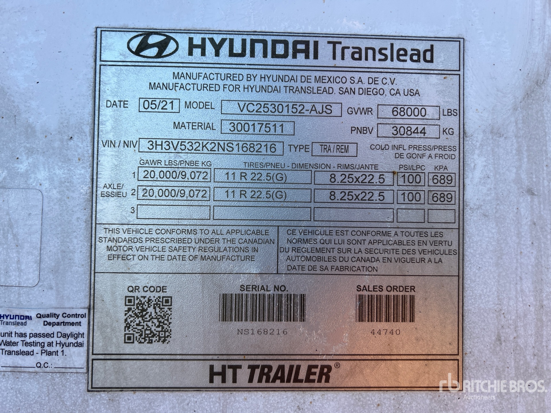 General Appearance with Serial Number / VIN