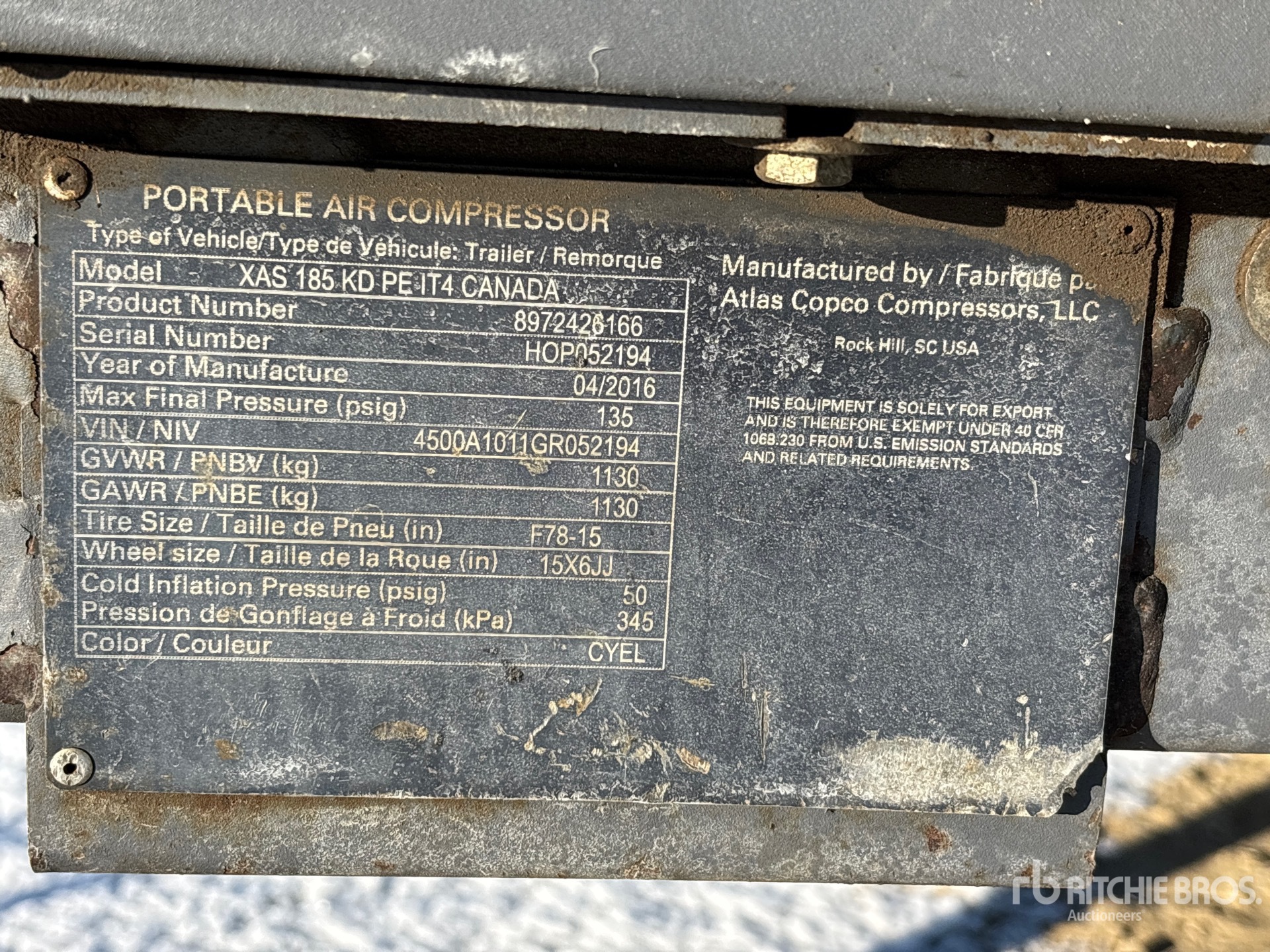 General Appearance with Serial Number / VIN