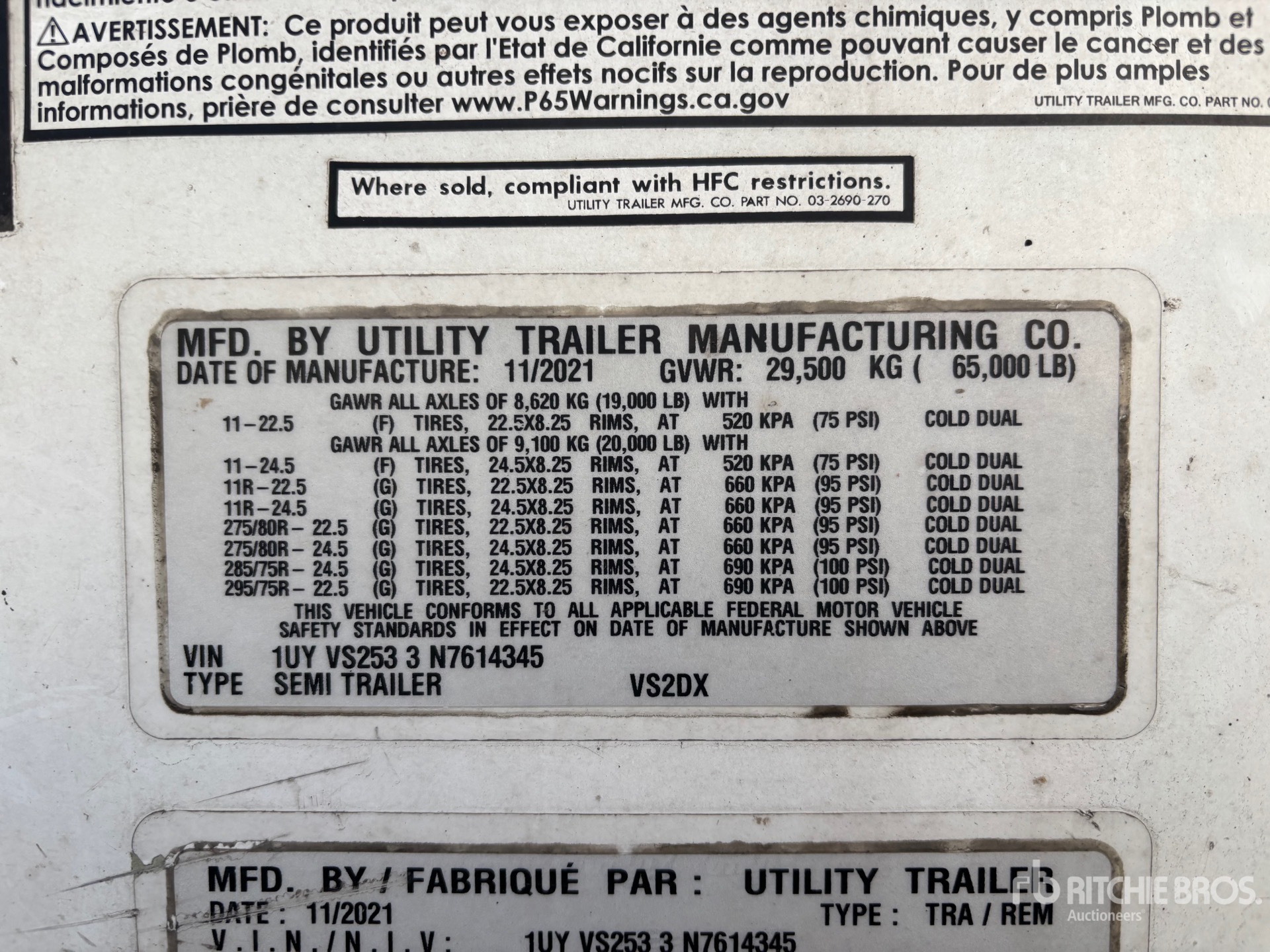 General Appearance with Serial Number / VIN