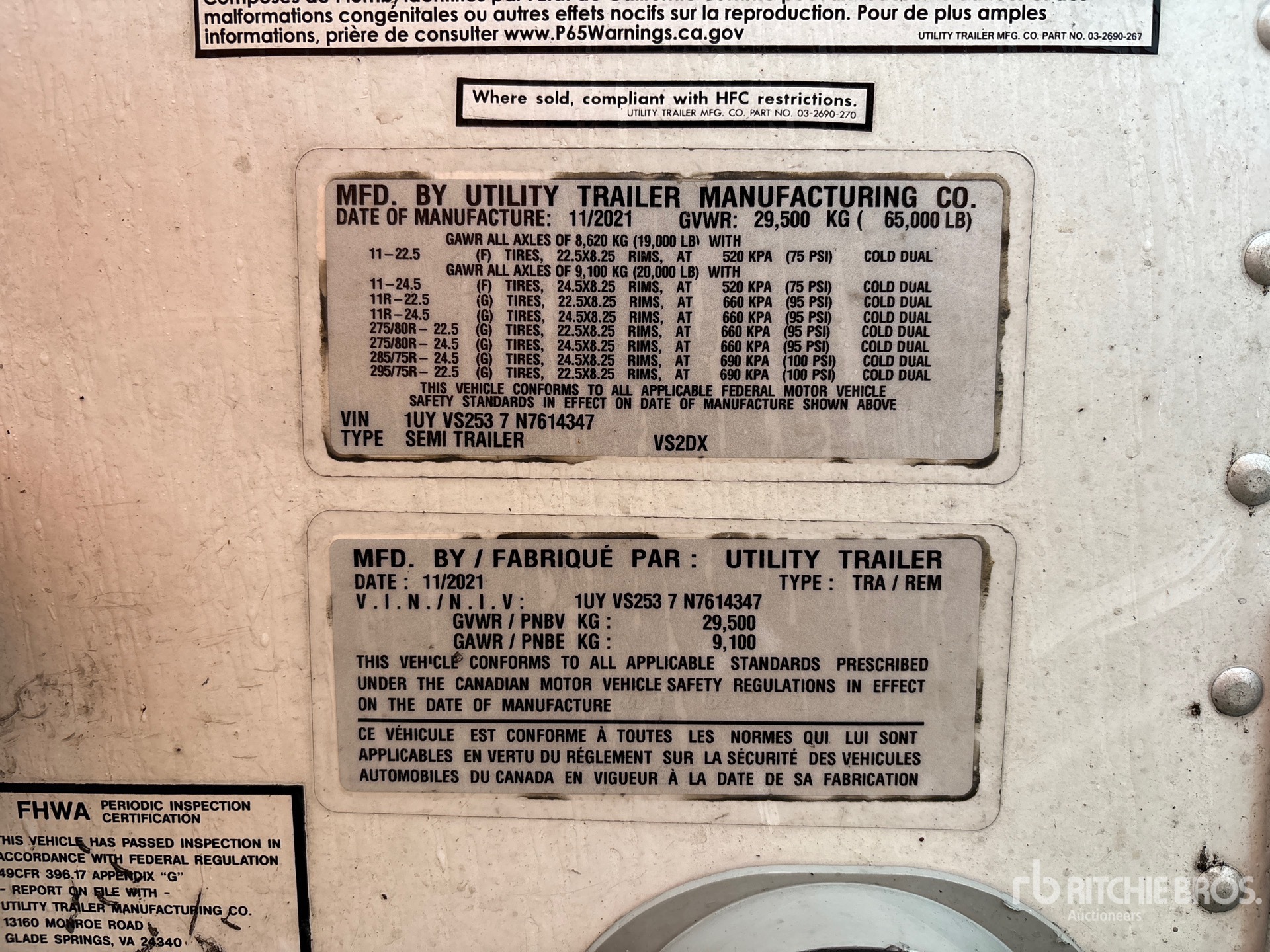 General Appearance with Serial Number / VIN