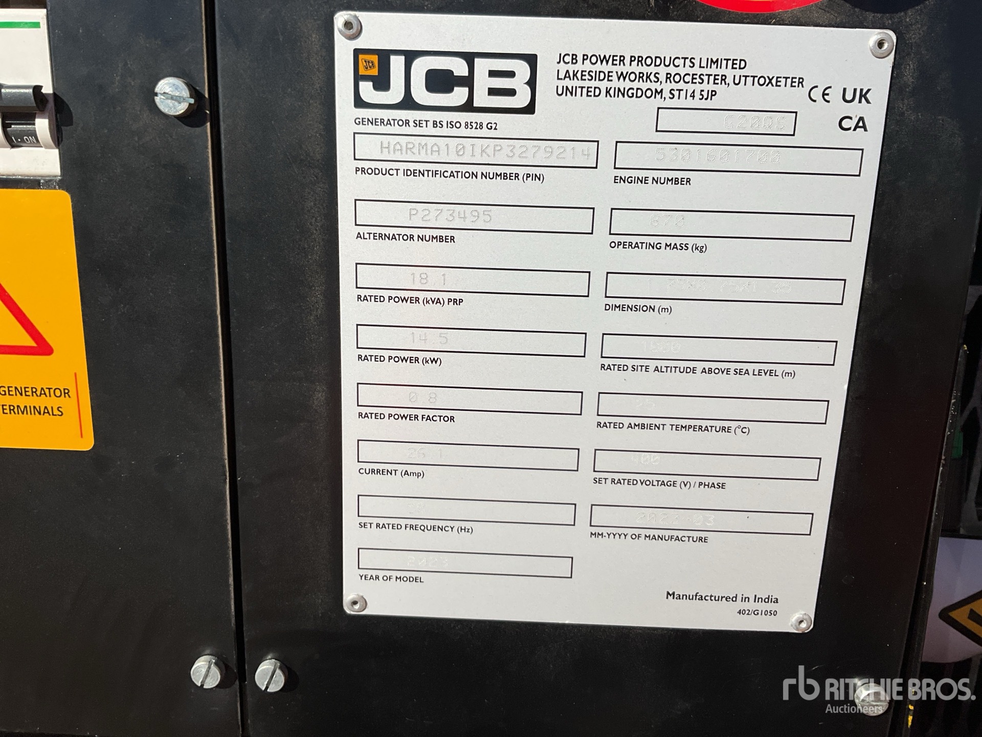 General Appearance with Serial Number / VIN