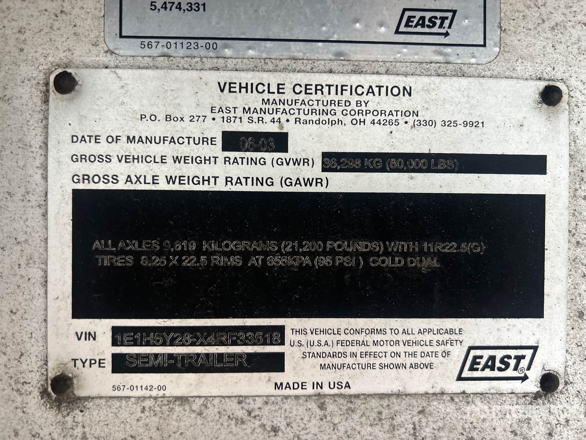 General Appearance with Serial Number / VIN