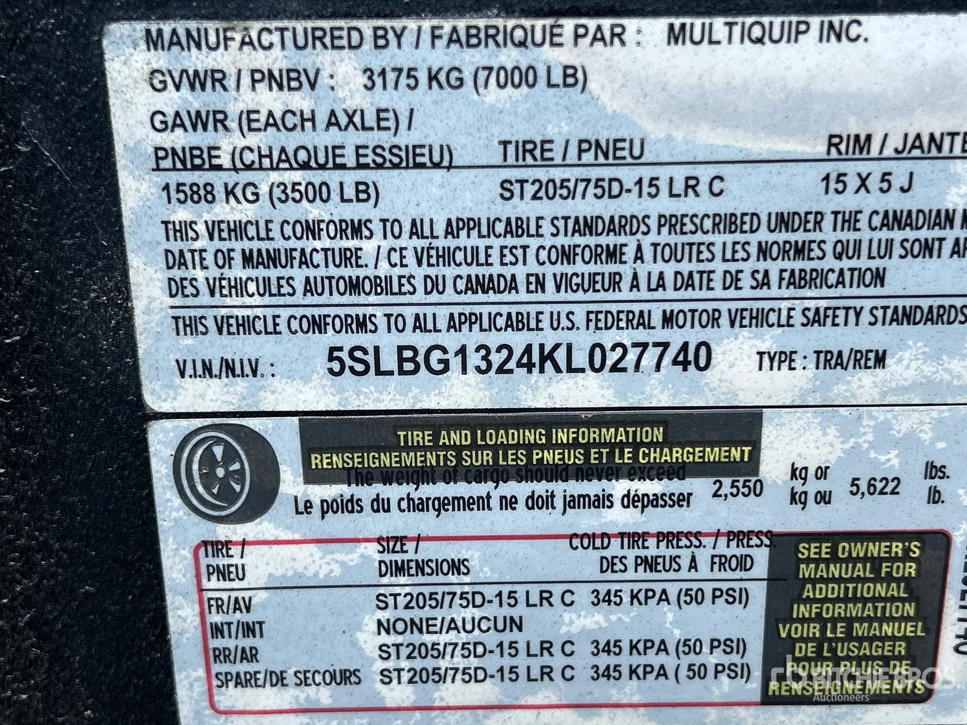 General Appearance with Serial Number / VIN