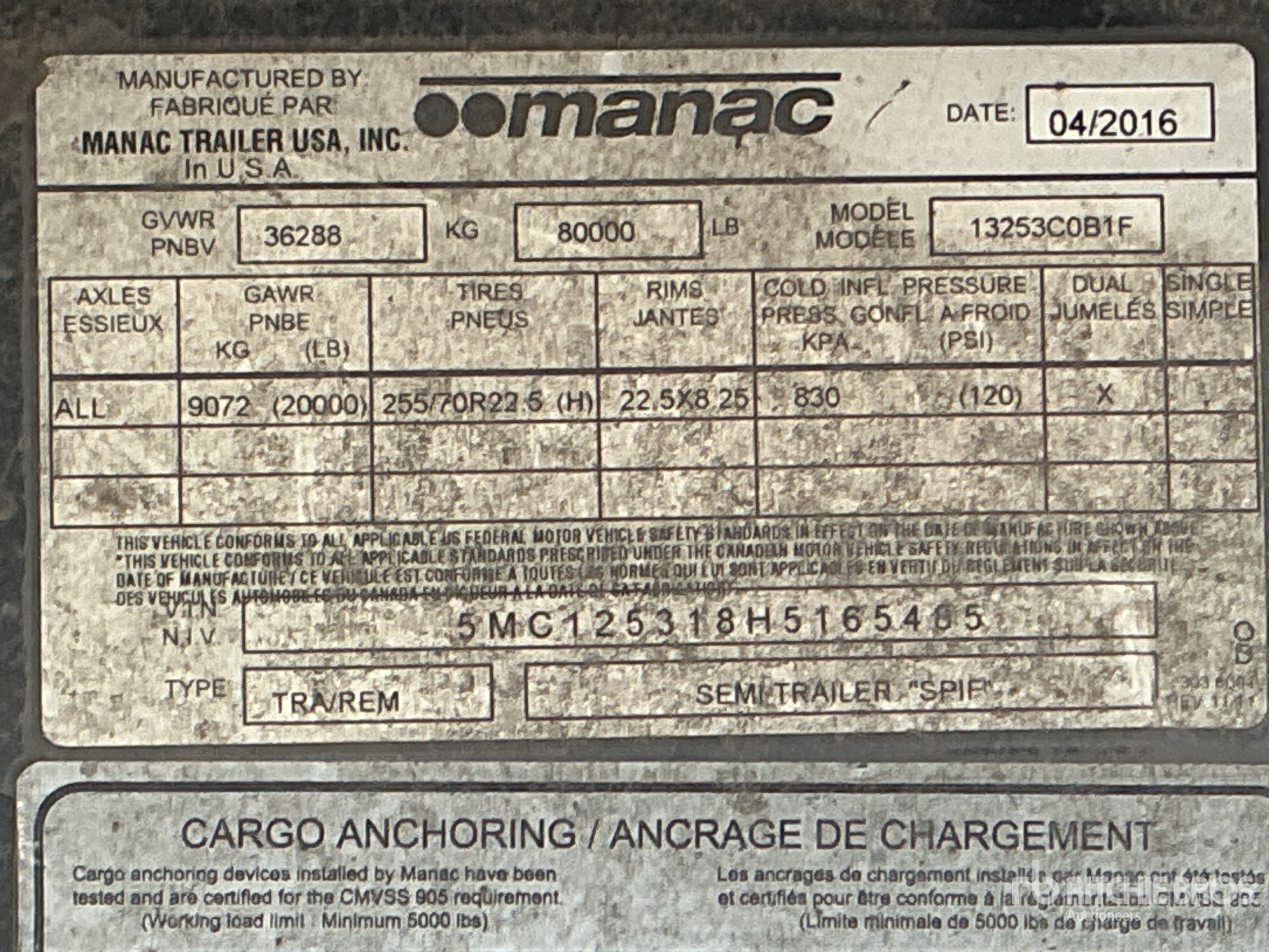 General Appearance with Serial Number / VIN