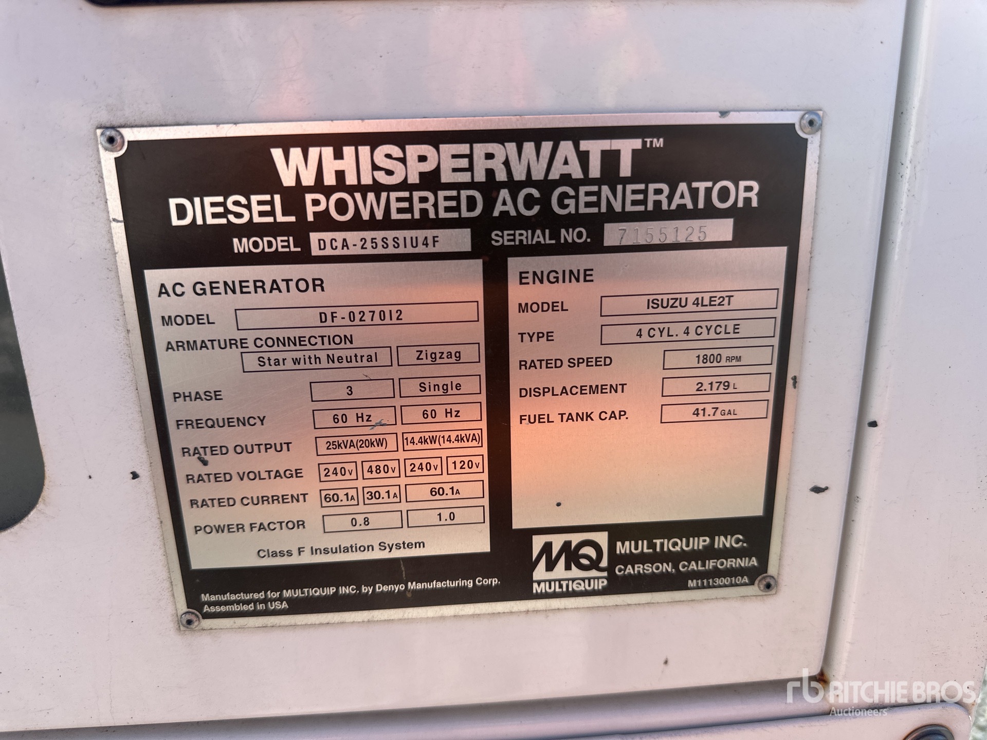 General Appearance with Unit Serial Number