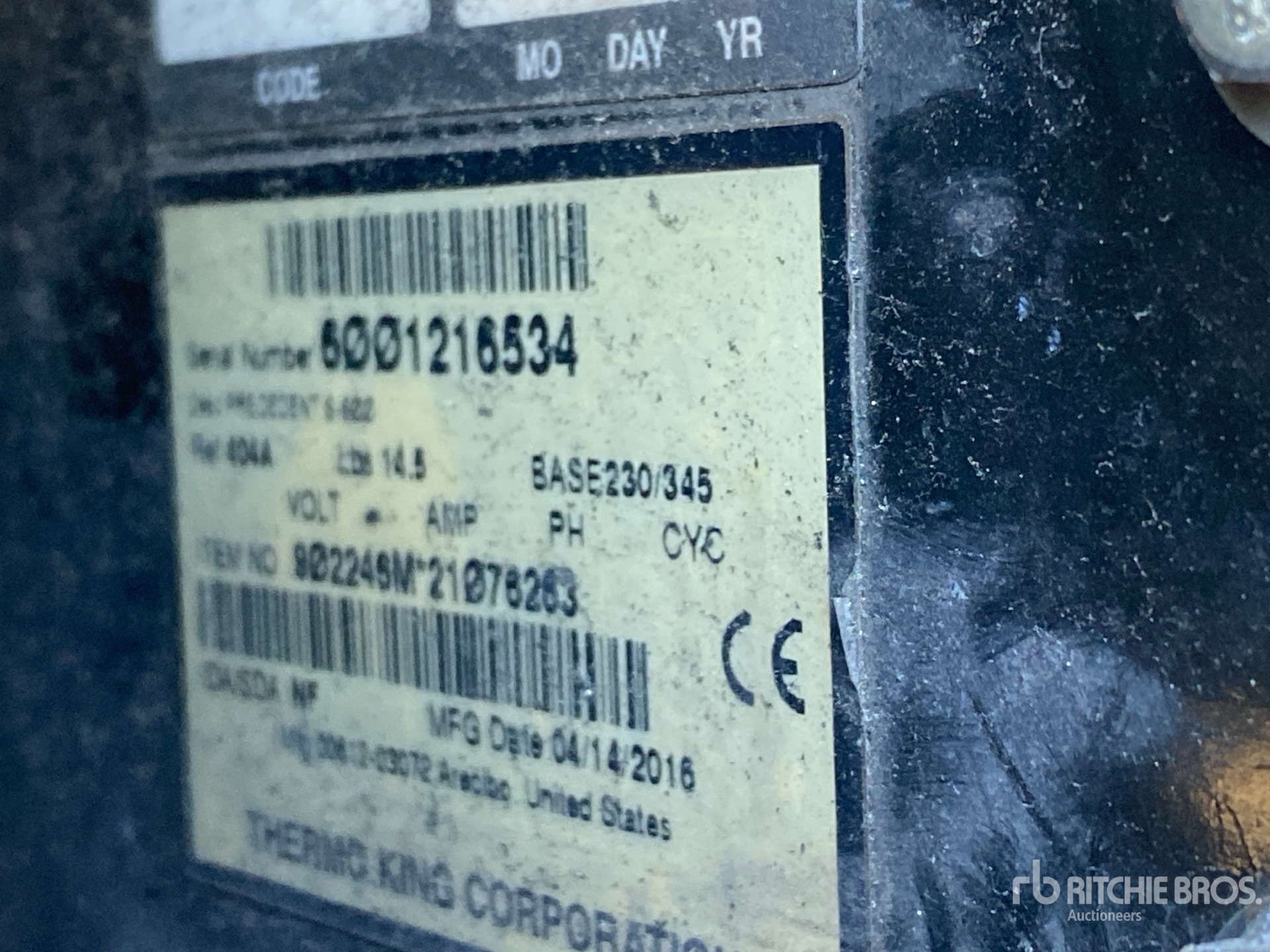 General Appearance with Refrigeration Unit Serial Number