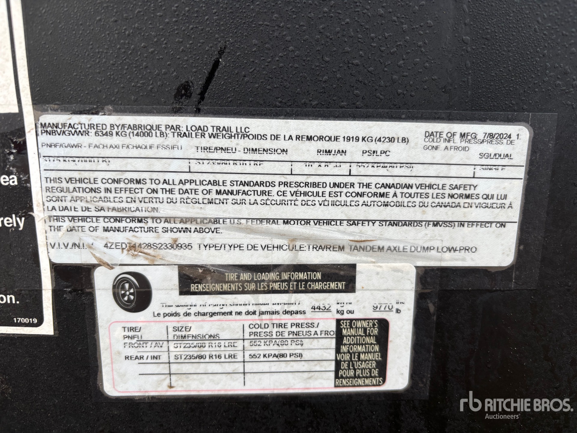 General Appearance with Serial Number / VIN