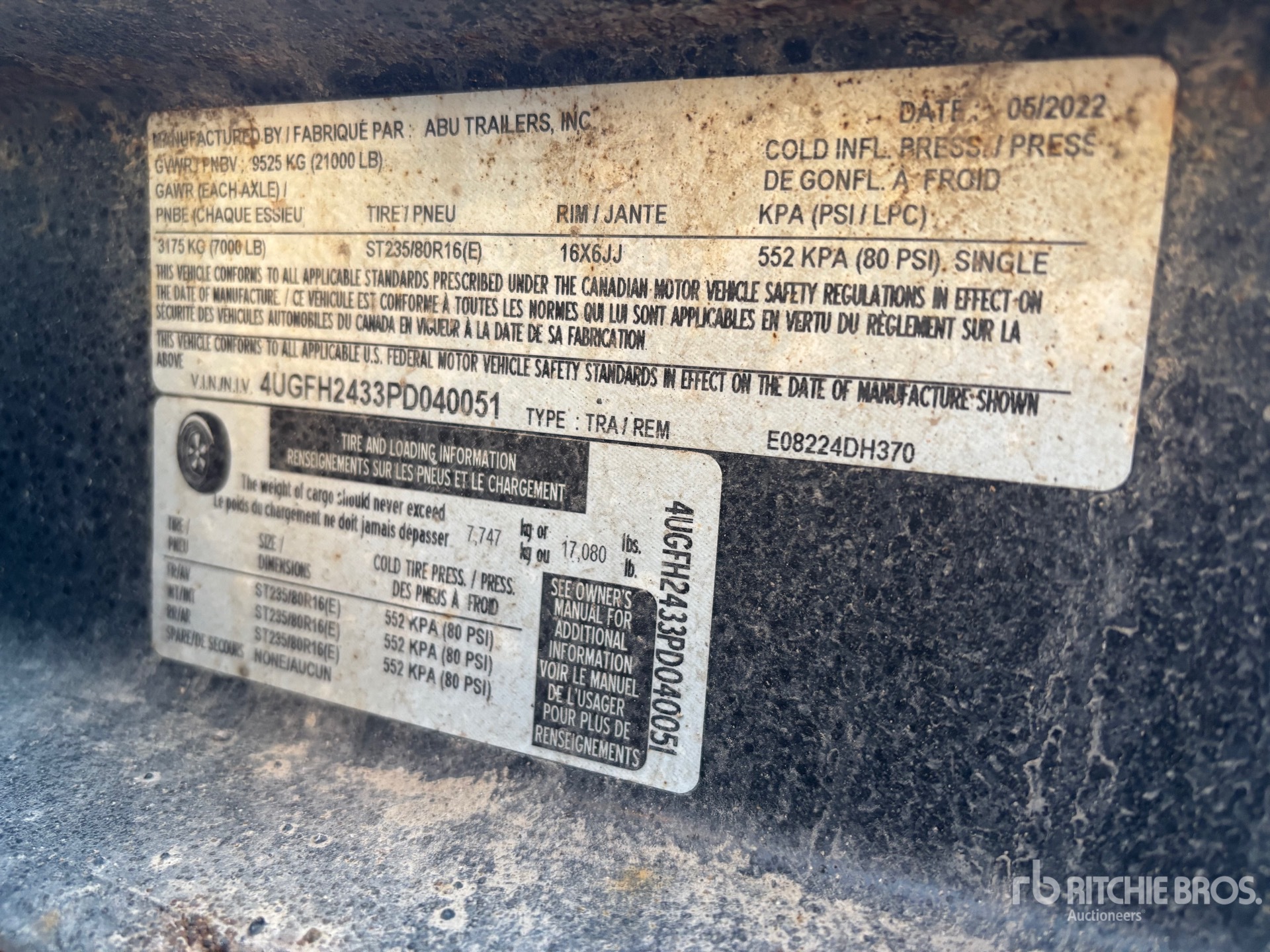 General Appearance with Serial Number / VIN