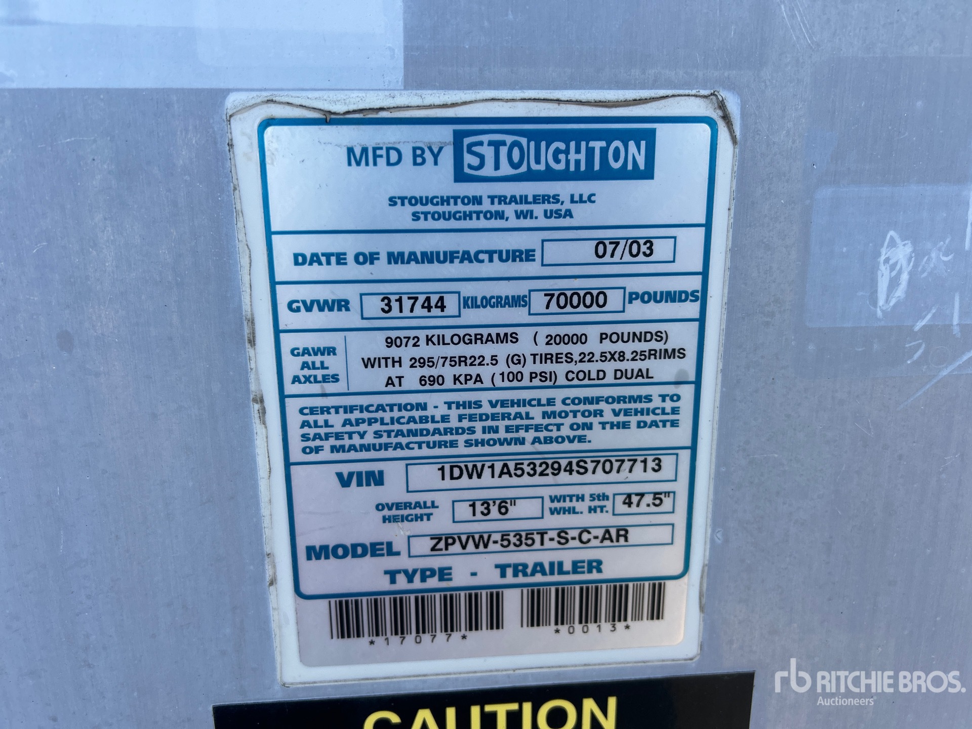 General Appearance with Serial Number / VIN