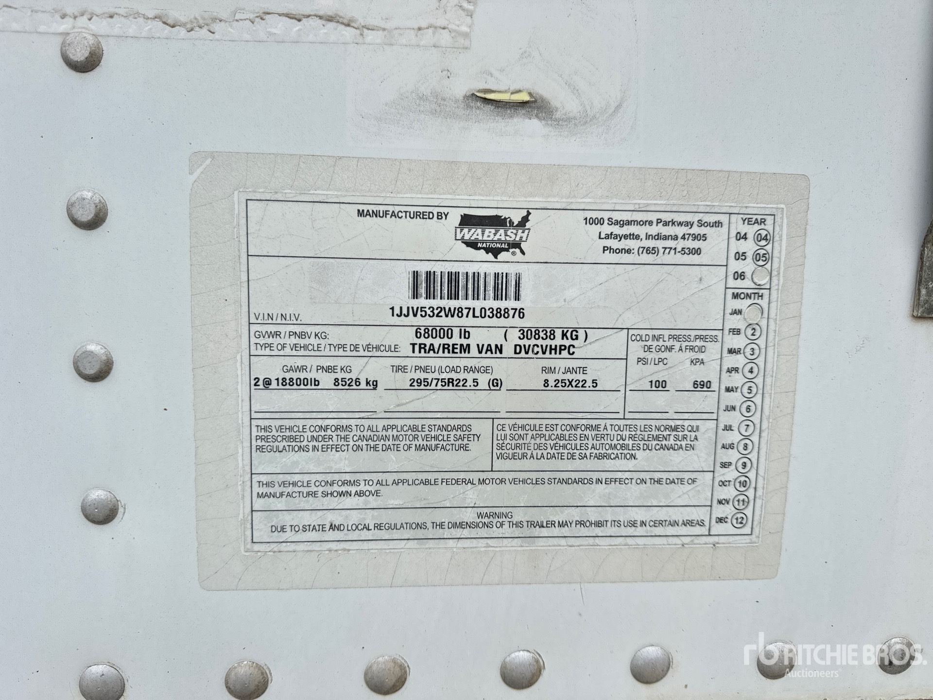 General Appearance with Serial Number / VIN