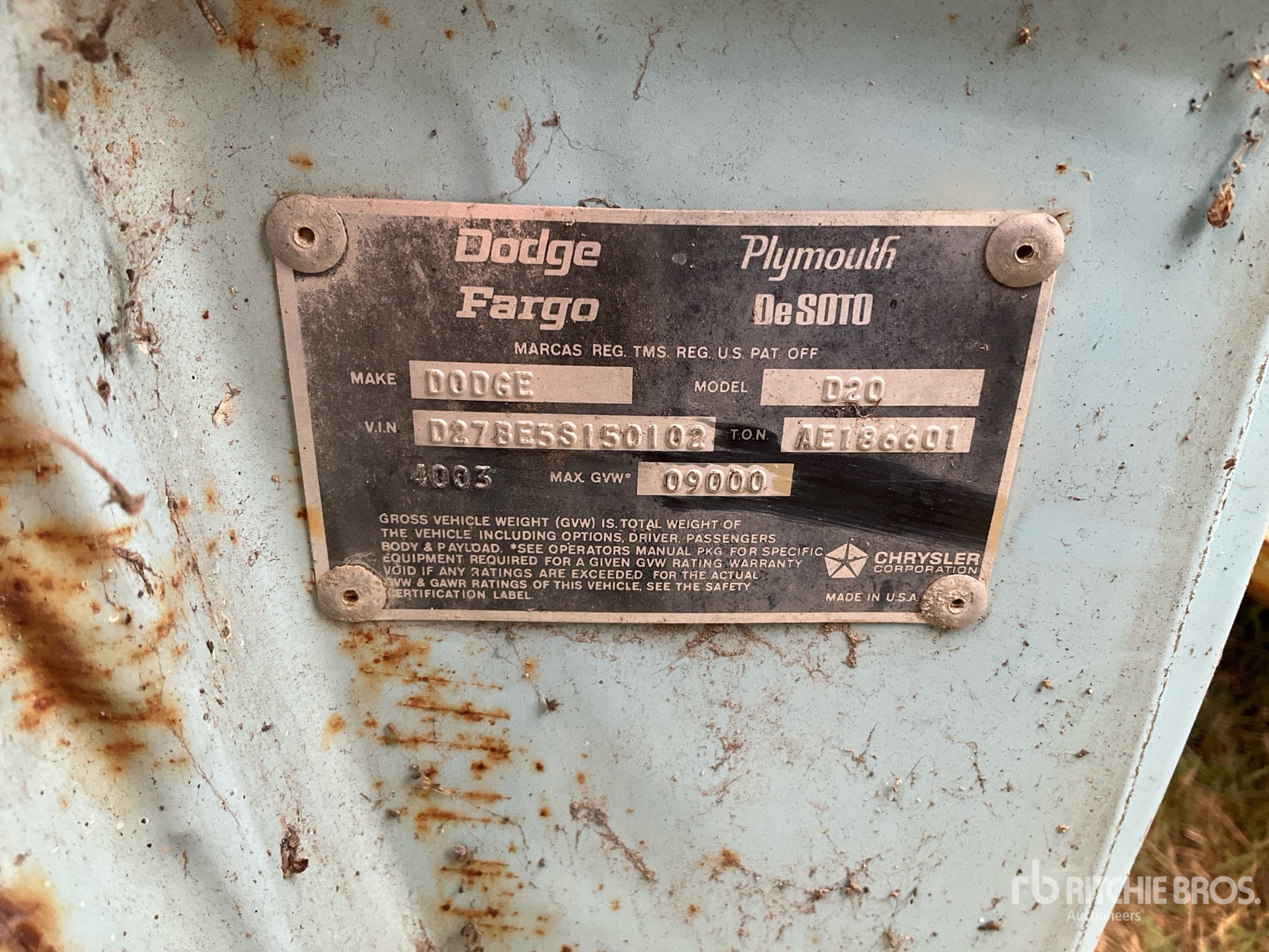 General Appearance with Serial Number / VIN