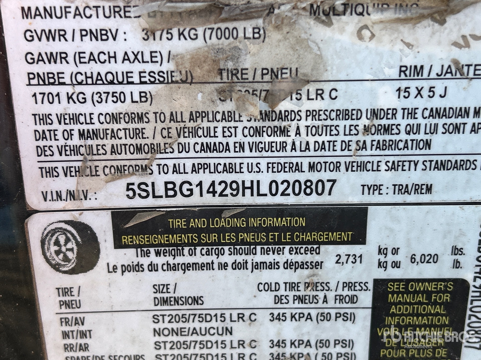 General Appearance with Numéro de série/Numéro d'identification du véhicule automobile