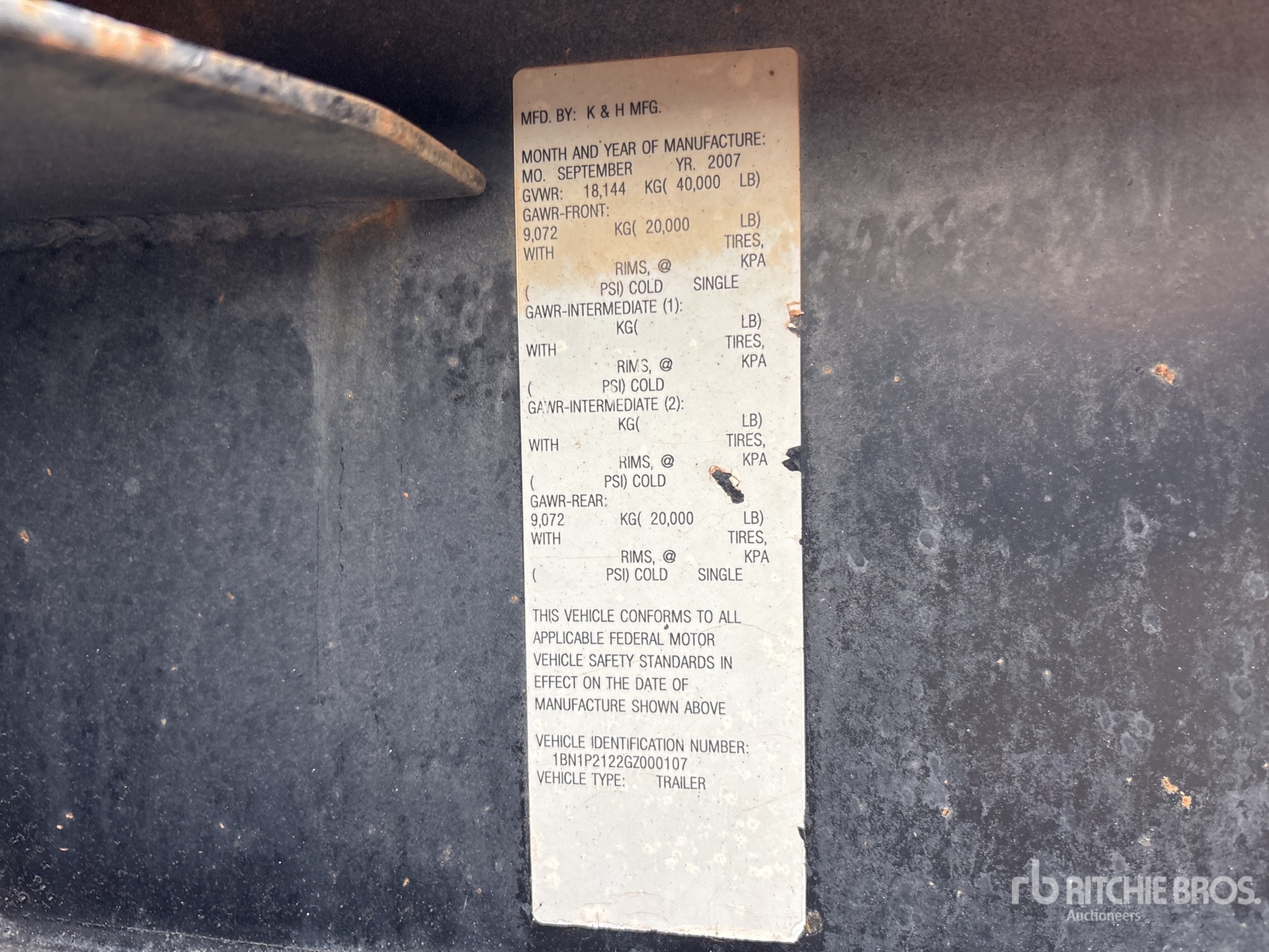 General Appearance with Serial Number / VIN