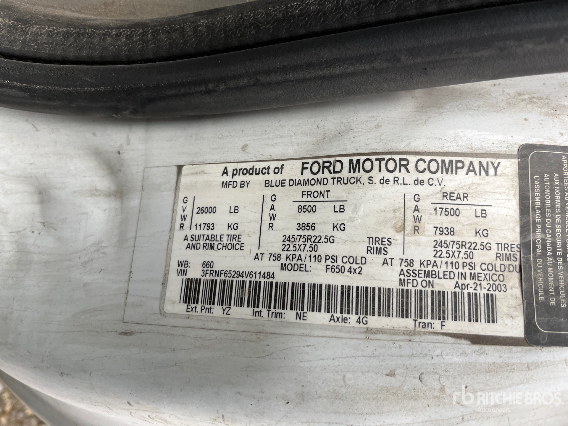 General Appearance with Serial Number / VIN