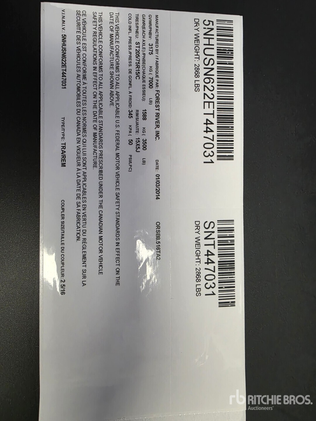 General Appearance with Numero seriale/numero d’identificazione del veicolo (VIN)