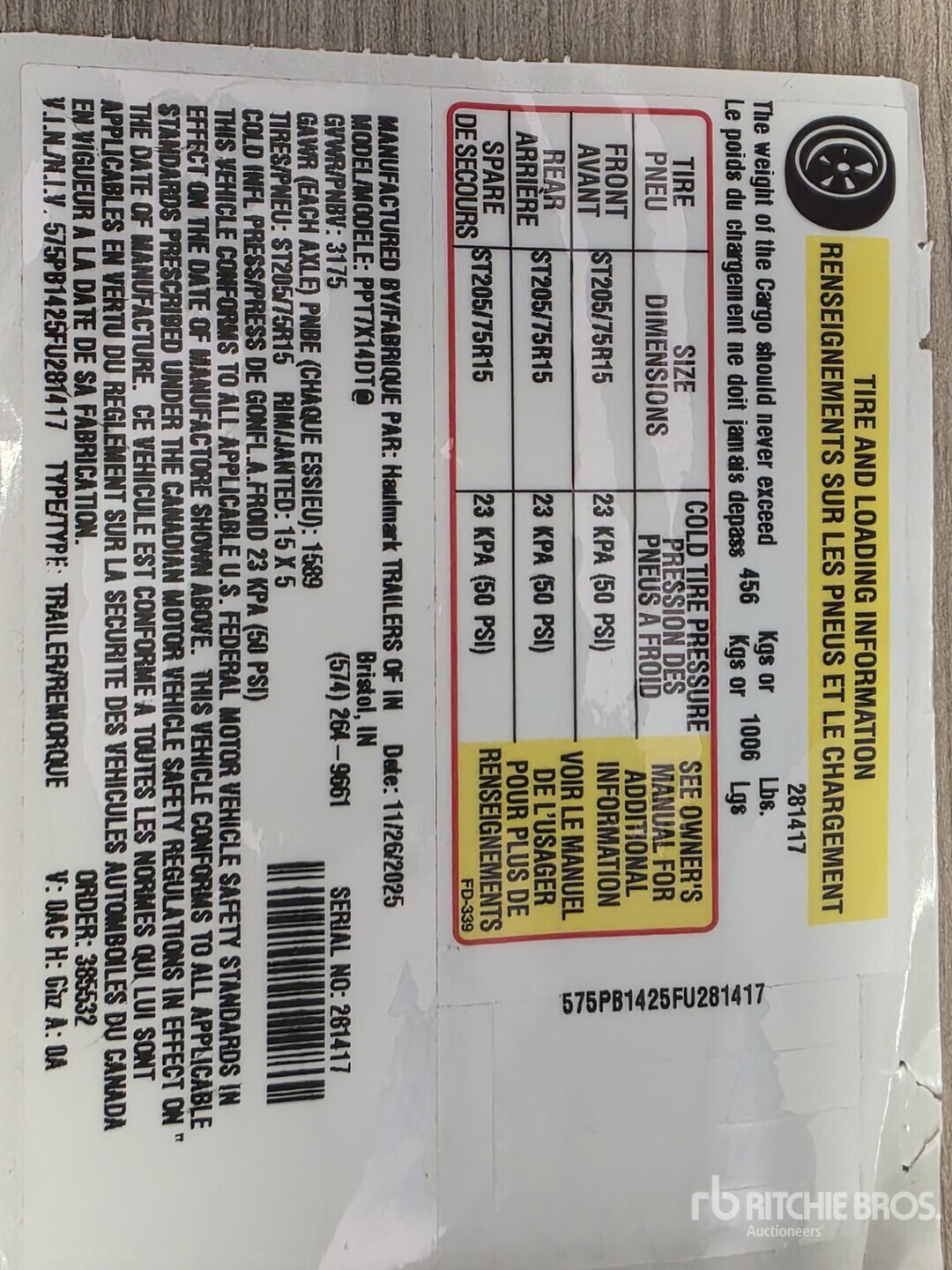 General Appearance with Serial Number / VIN